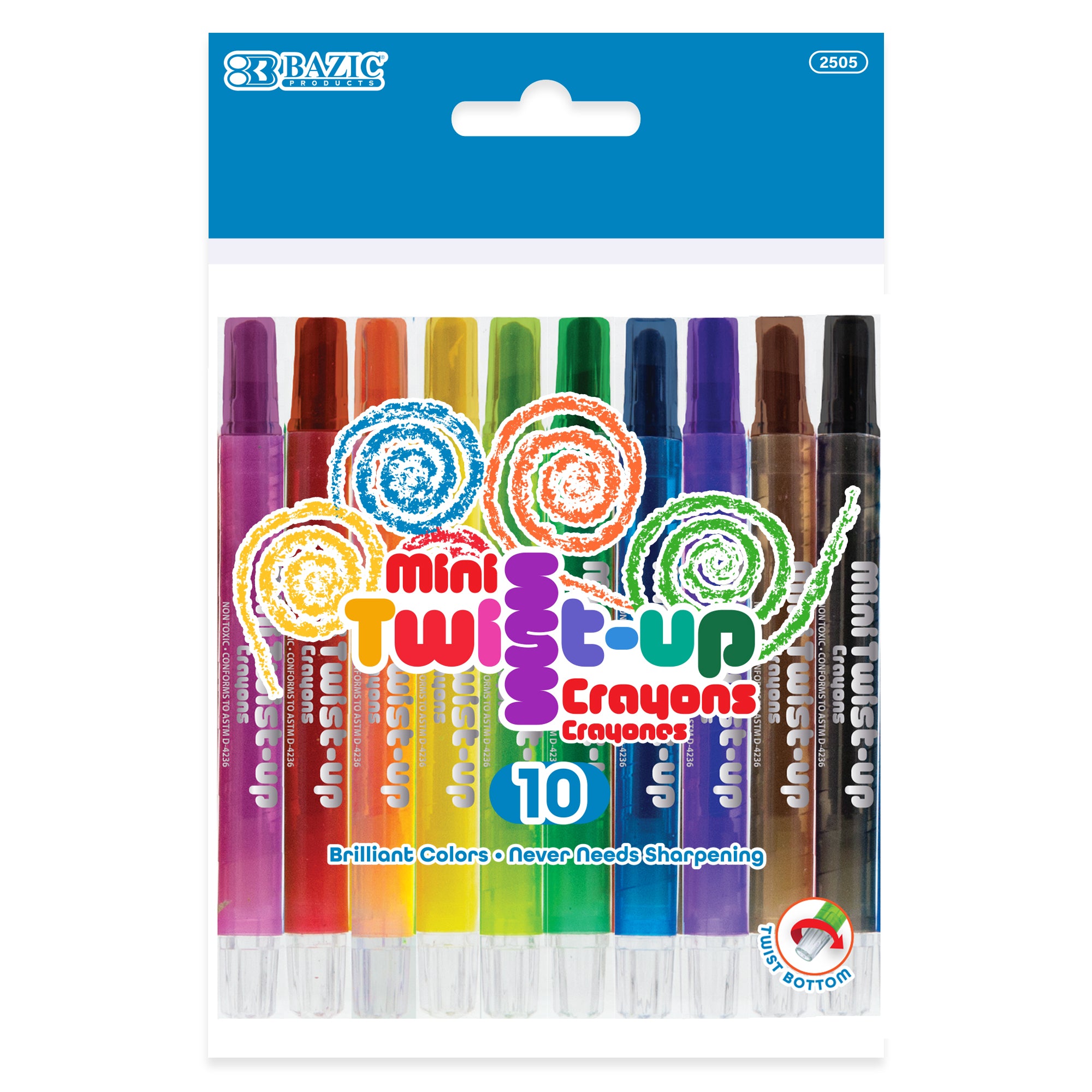 Mini Twist-Up Crayons, 10 Colors, No Sharpening – BAZIC Store