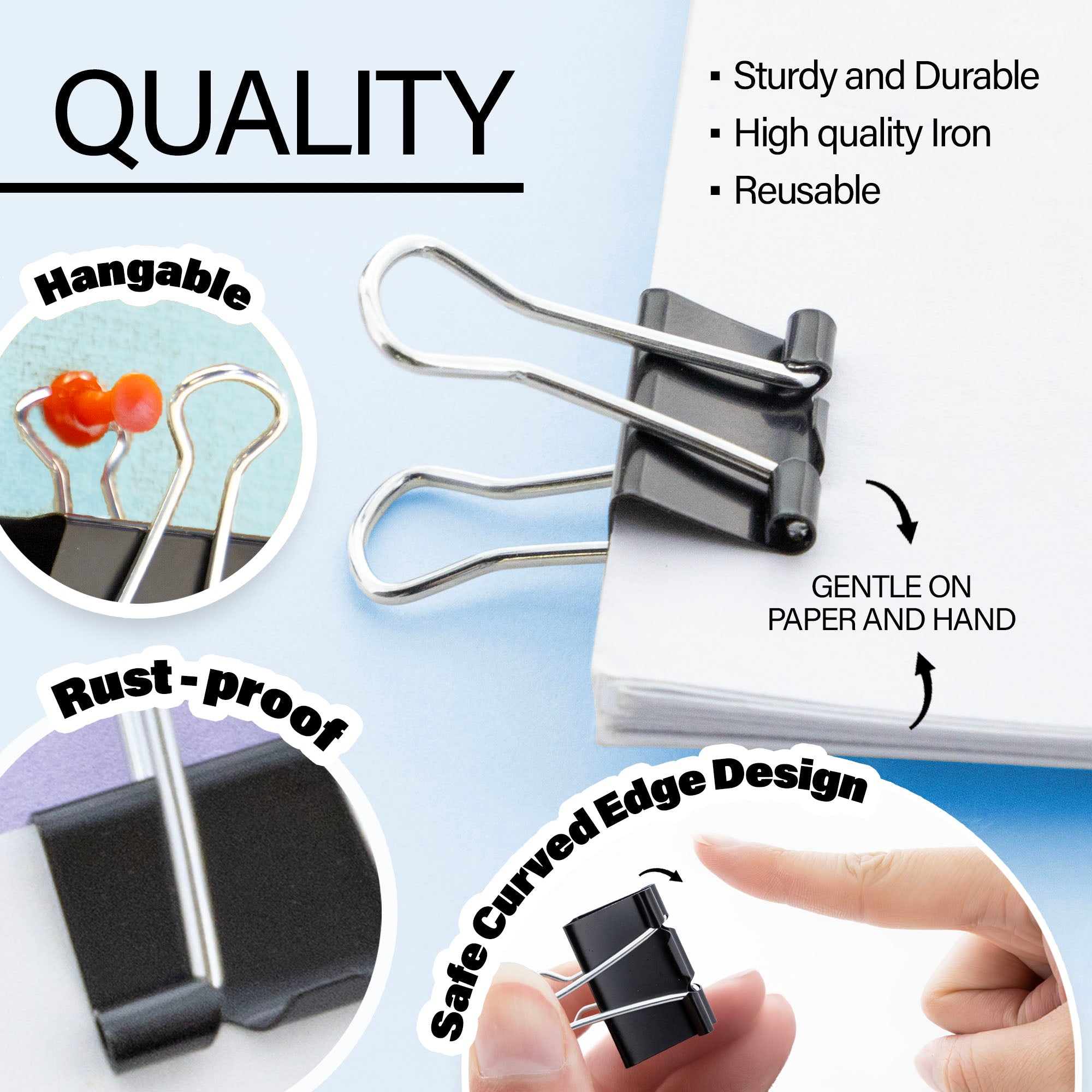 Small 3/4" (19mm) Black Binder Clip (12/Box)