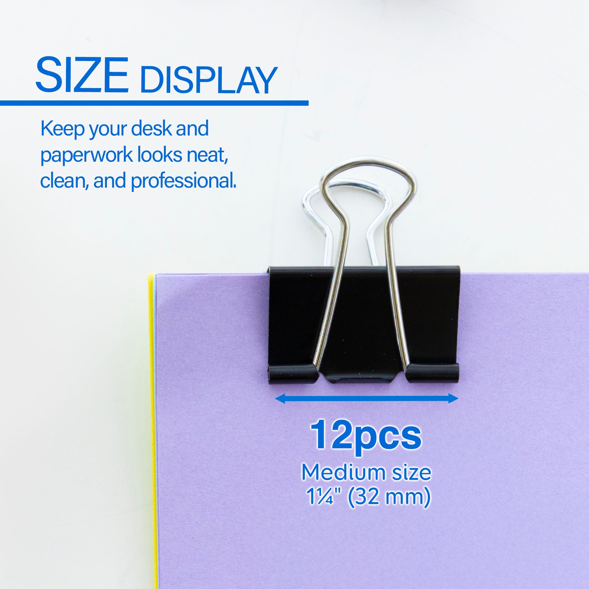 Medium 1 1/4" (32mm) Black Binder Clip (12/Box)