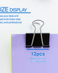Medium 1 1/4" (32mm) Black Binder Clip (12/Box)