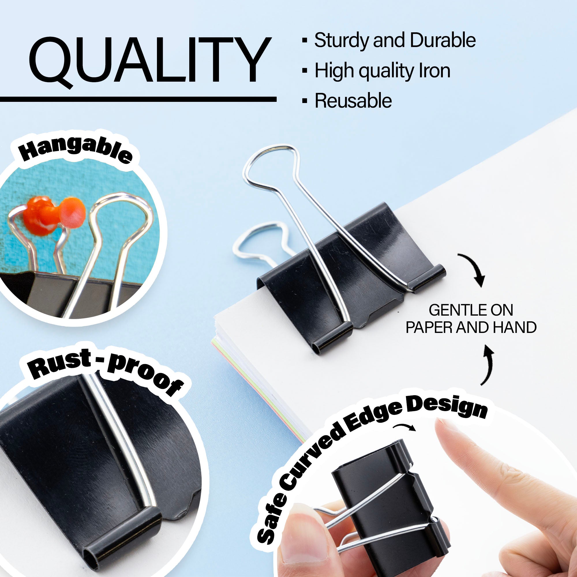 Medium 1 1/4" (32mm) Black Binder Clip (12/Box)