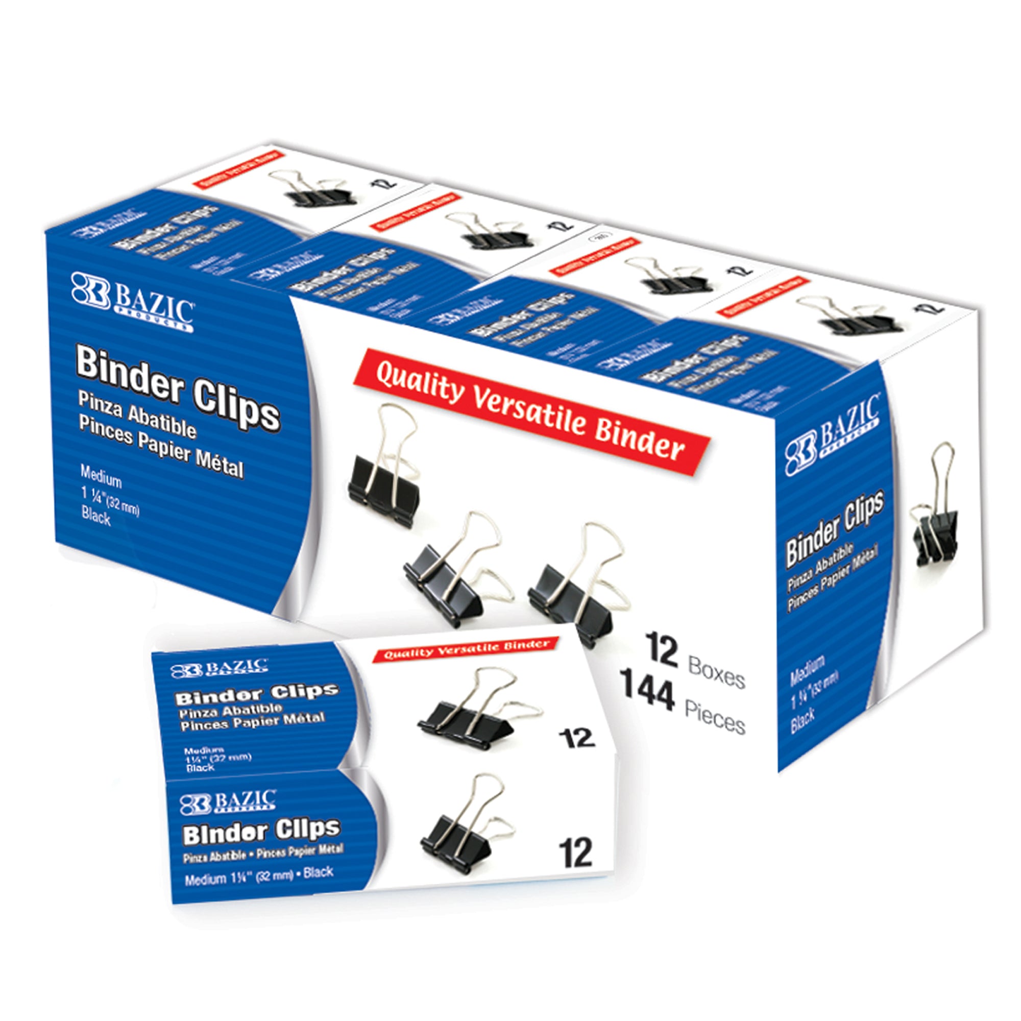 Medium 1 1/4" (32mm) Black Binder Clip (12/Box)