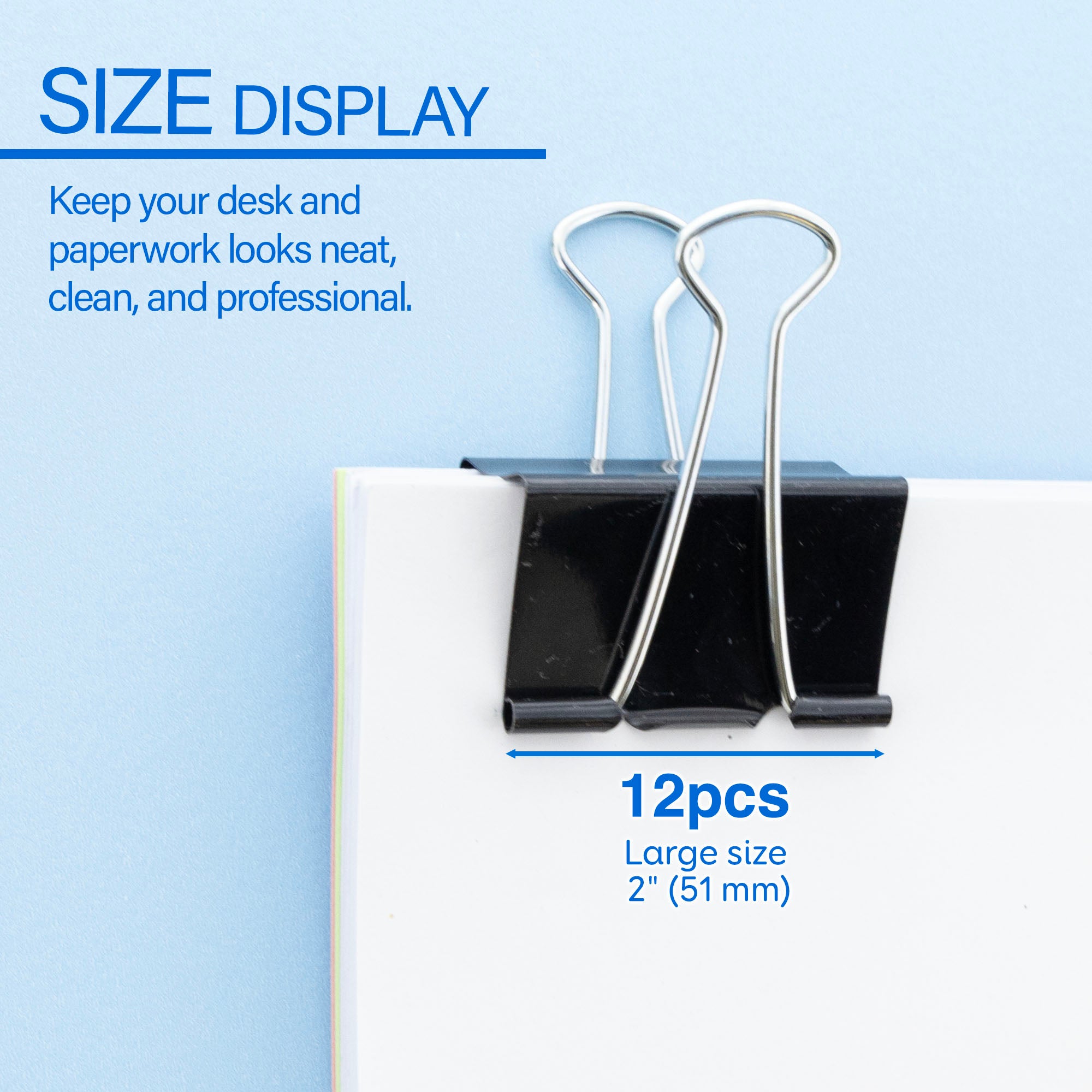 Large 2" (51mm) Black Binder Clip (12/Box)