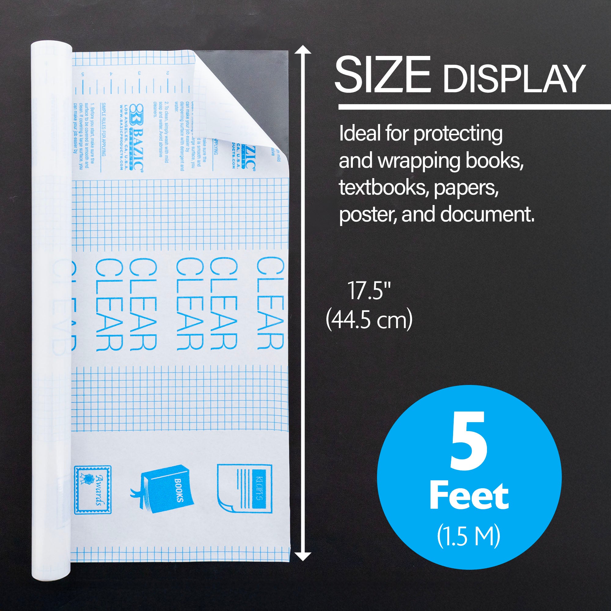 17.5" X 5' Clear Self Adhesive Book Cover