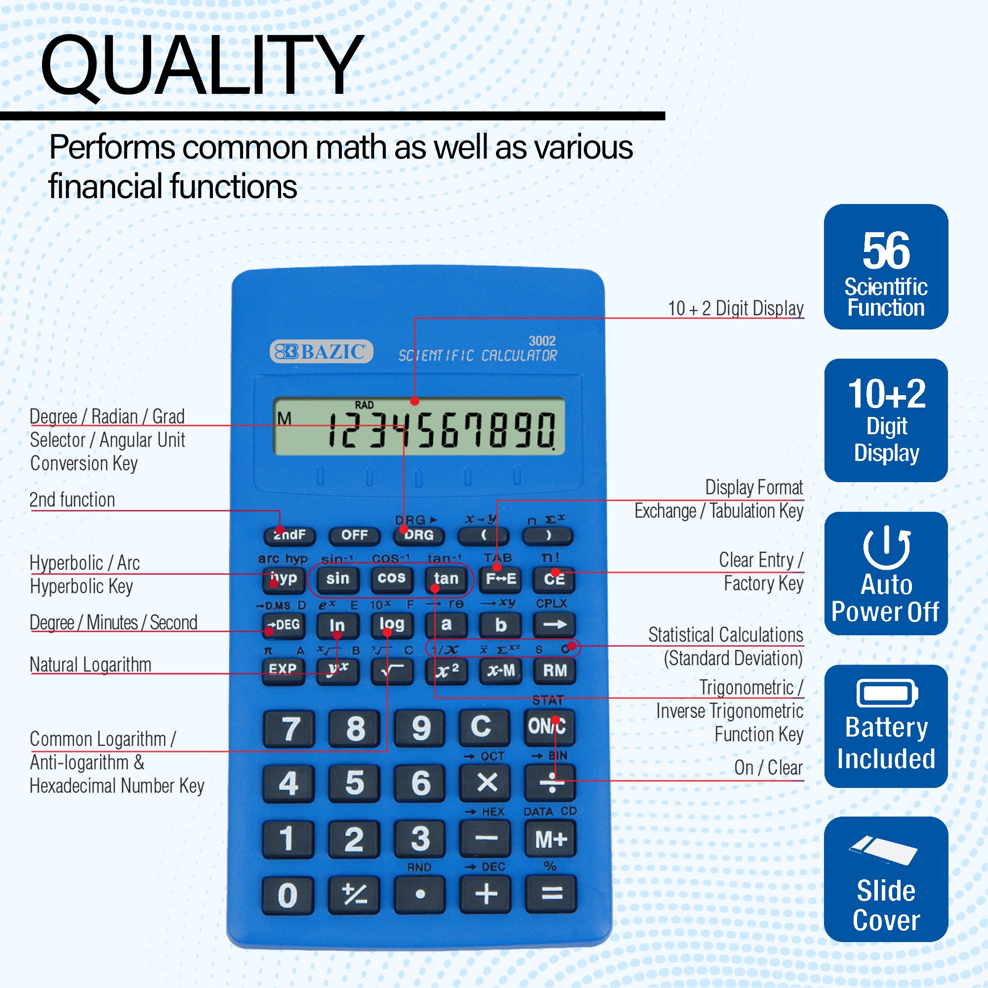 56 Function Scientific Calculator w/ Slide-On Case