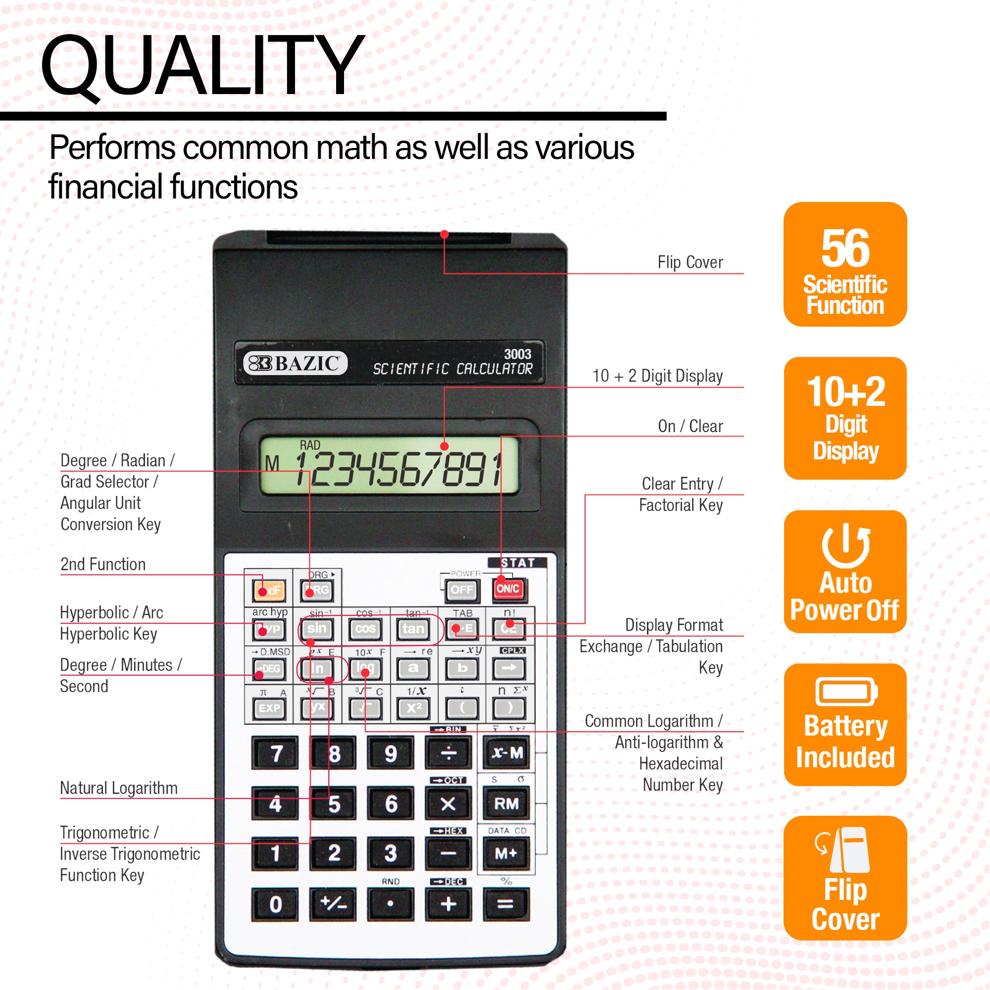 56 Function Scientific Calculator w/ Flip Cover