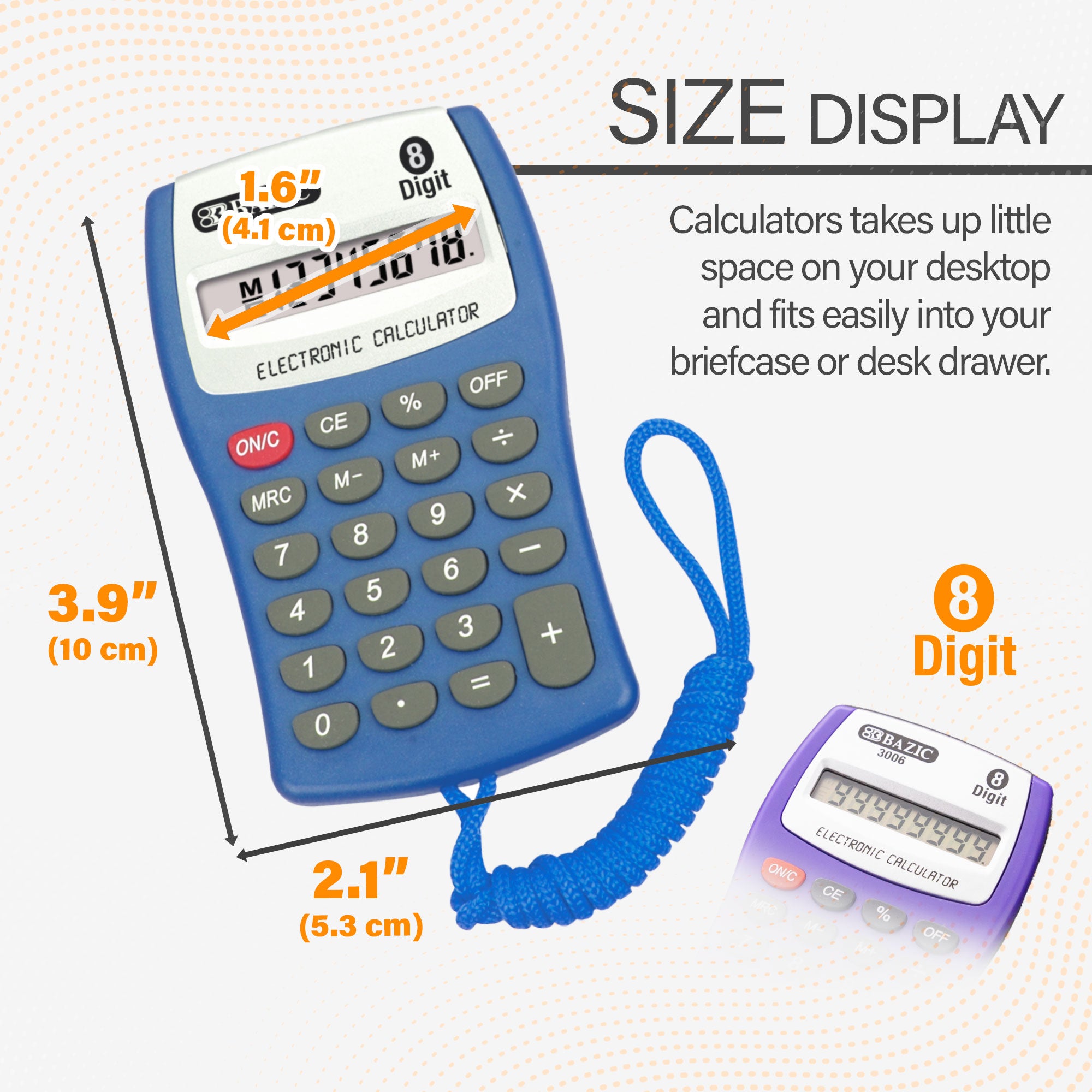 8-Digit Pocket Size Calculator w/ Neck String