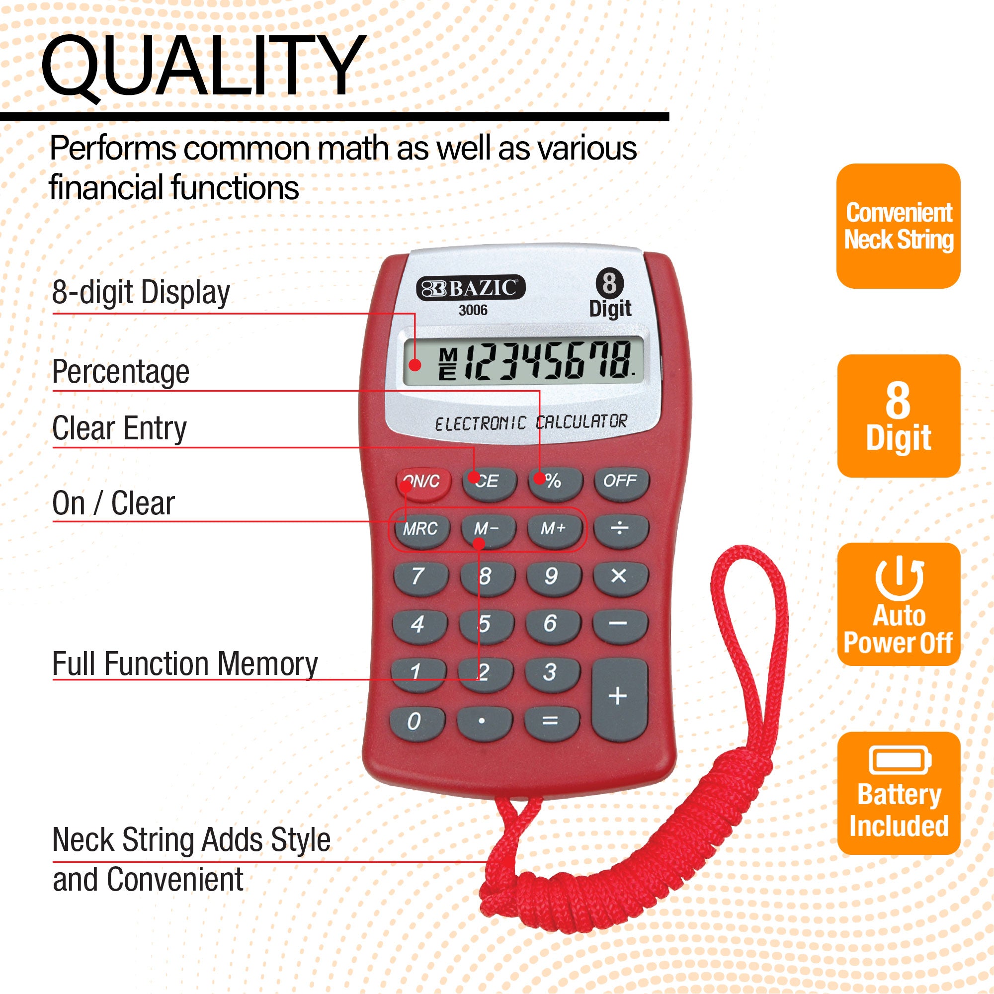 8-Digit Pocket Size Calculator w/ Neck String