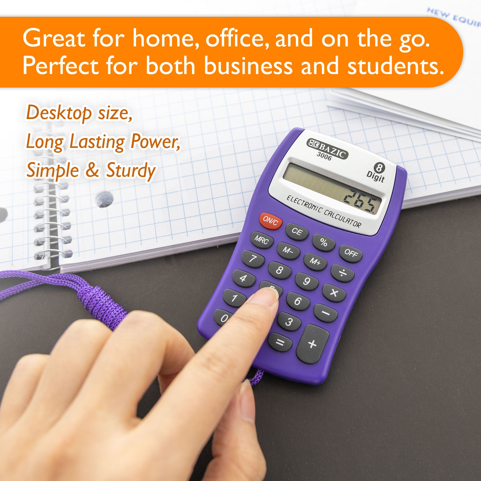 8-Digit Pocket Size Calculator w/ Neck String