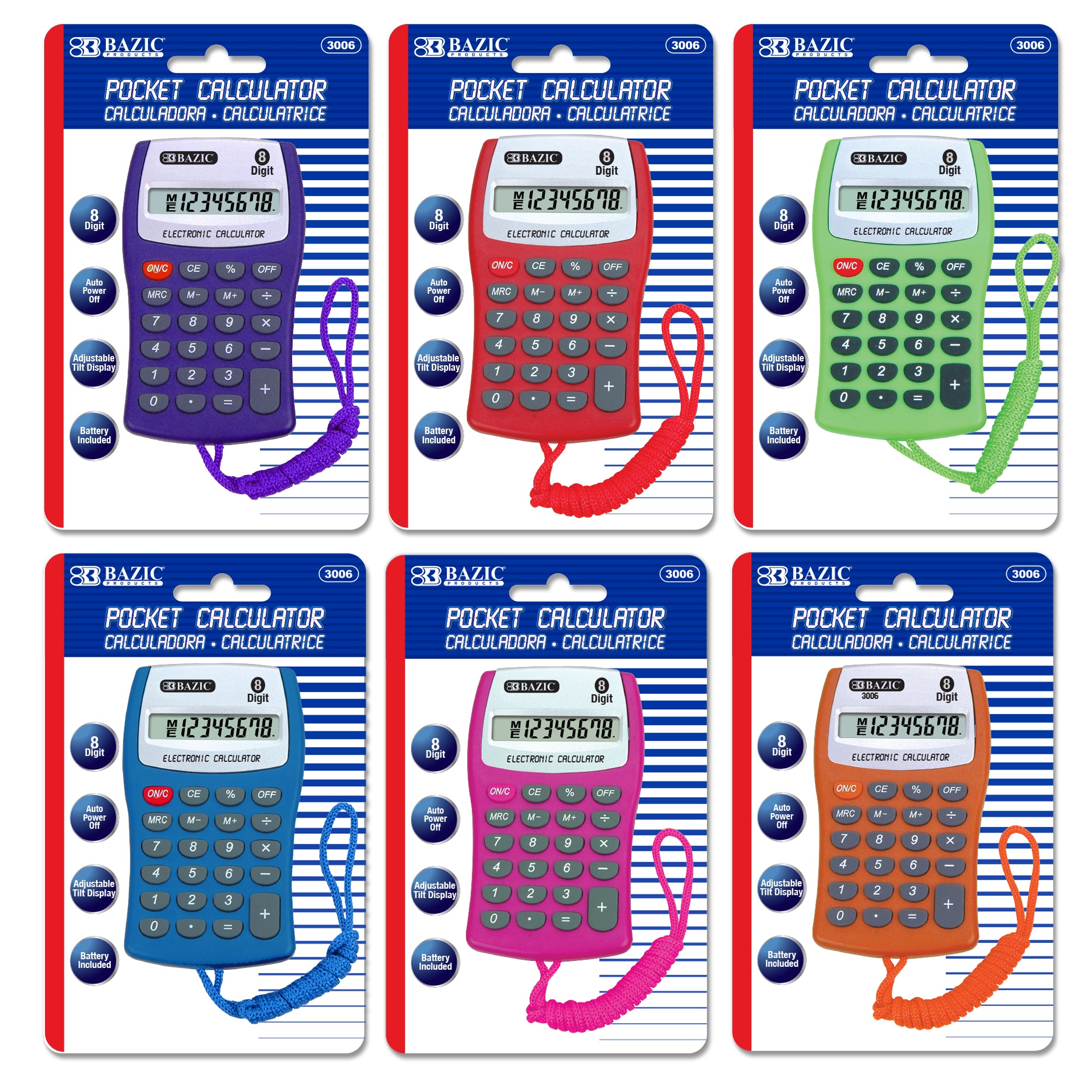 8-Digit Pocket Size Calculator w/ Neck String