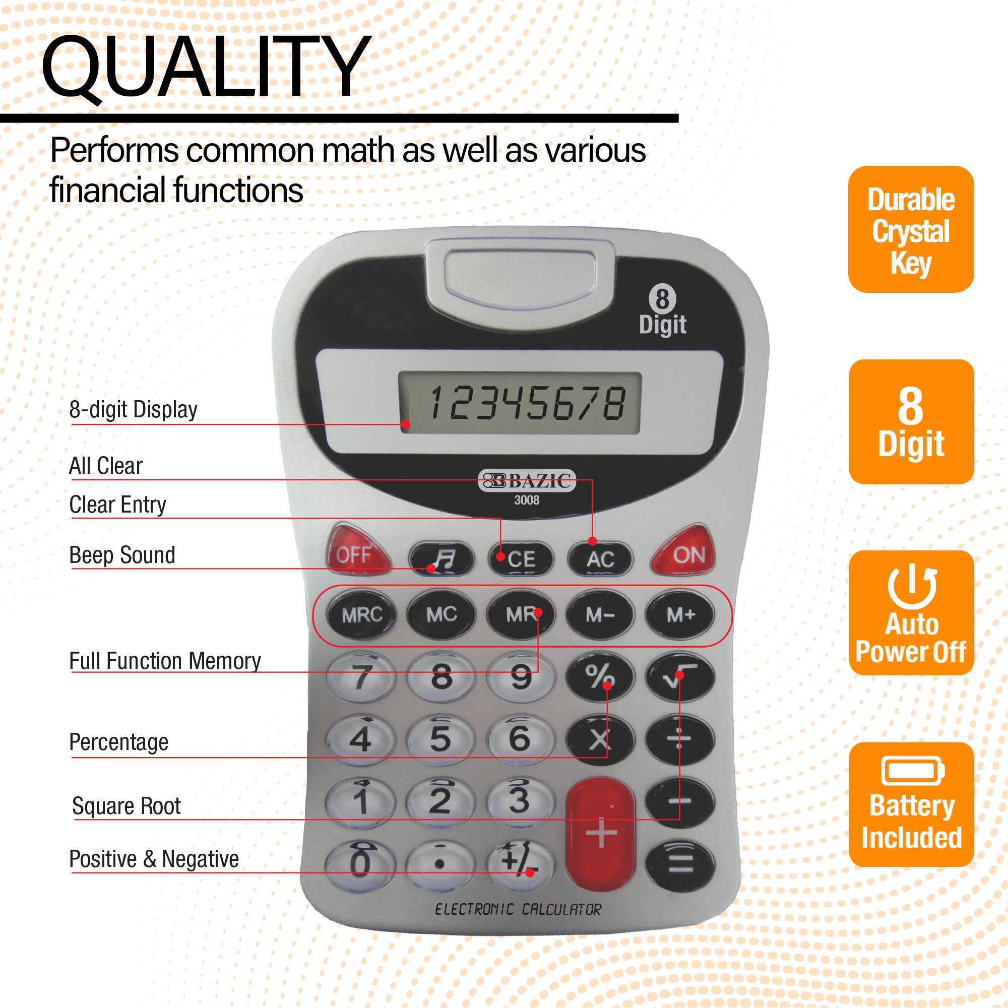 8-Digit Silver Desktop Calculator w/ Tone