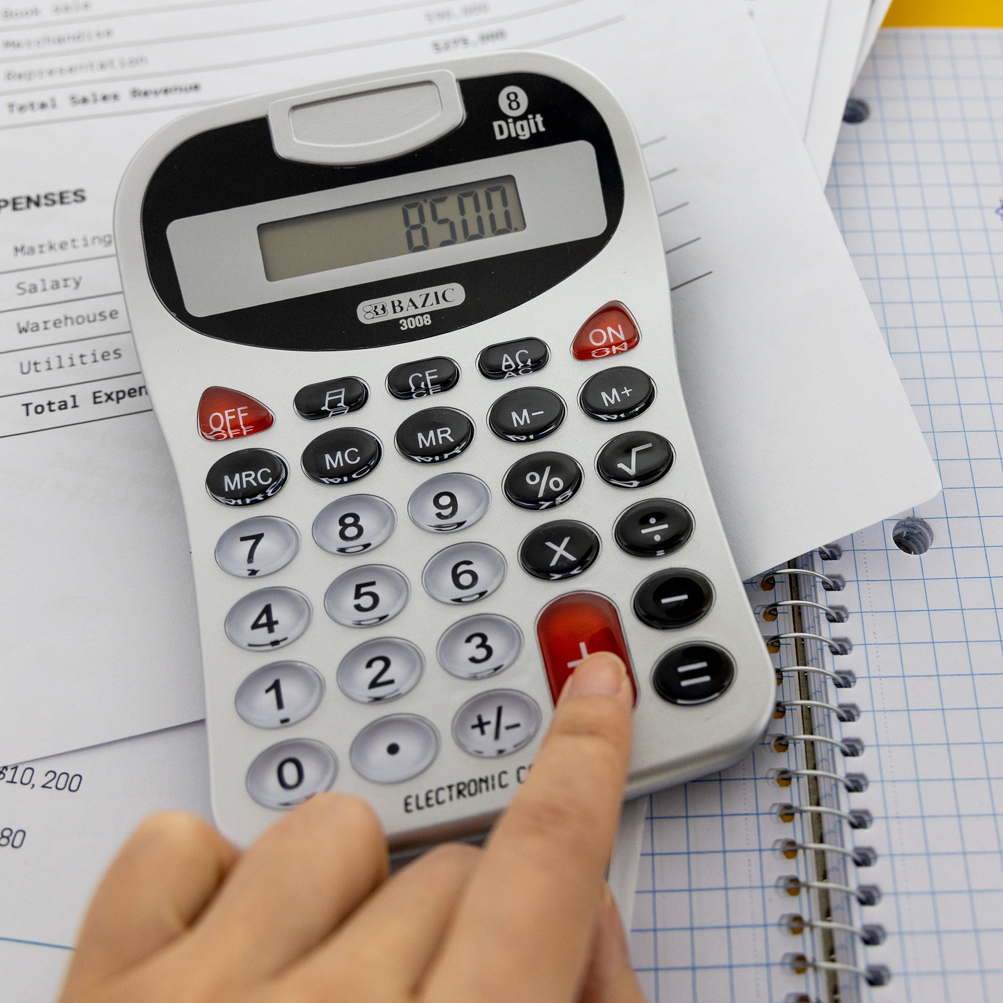 8-Digit Silver Desktop Calculator w/ Tone