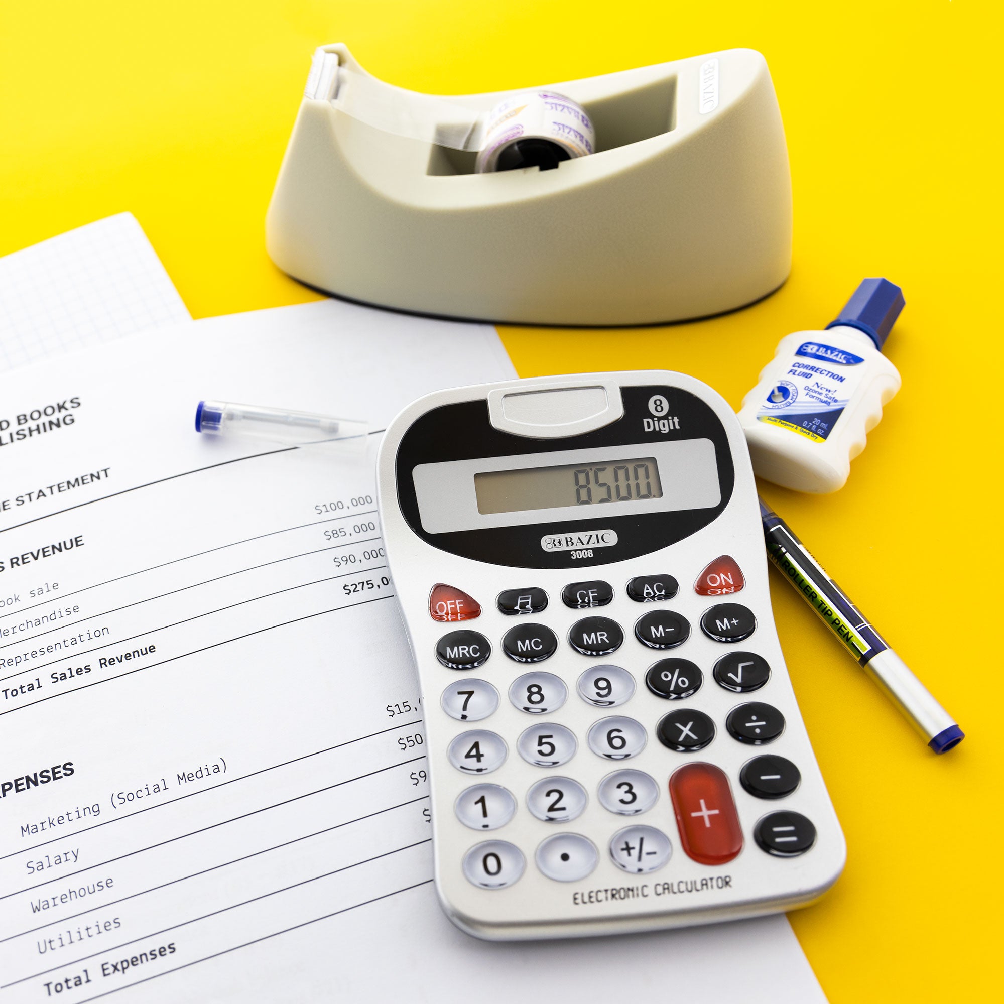 8-Digit Silver Desktop Calculator w/ Tone