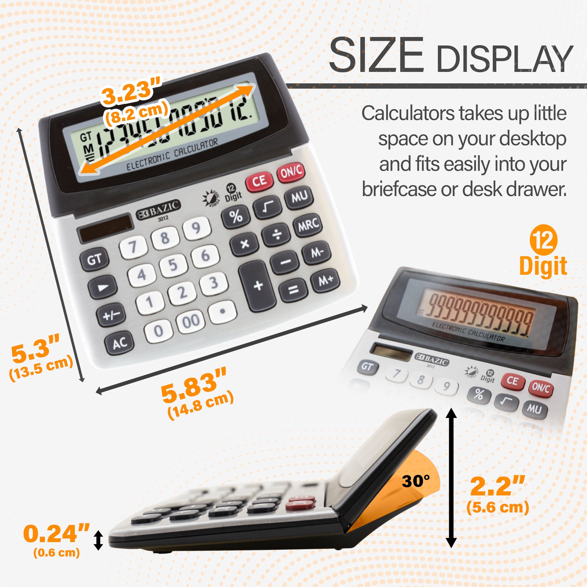 12-Digit Dual Power Desktop Calculator w/ Adjustable Display