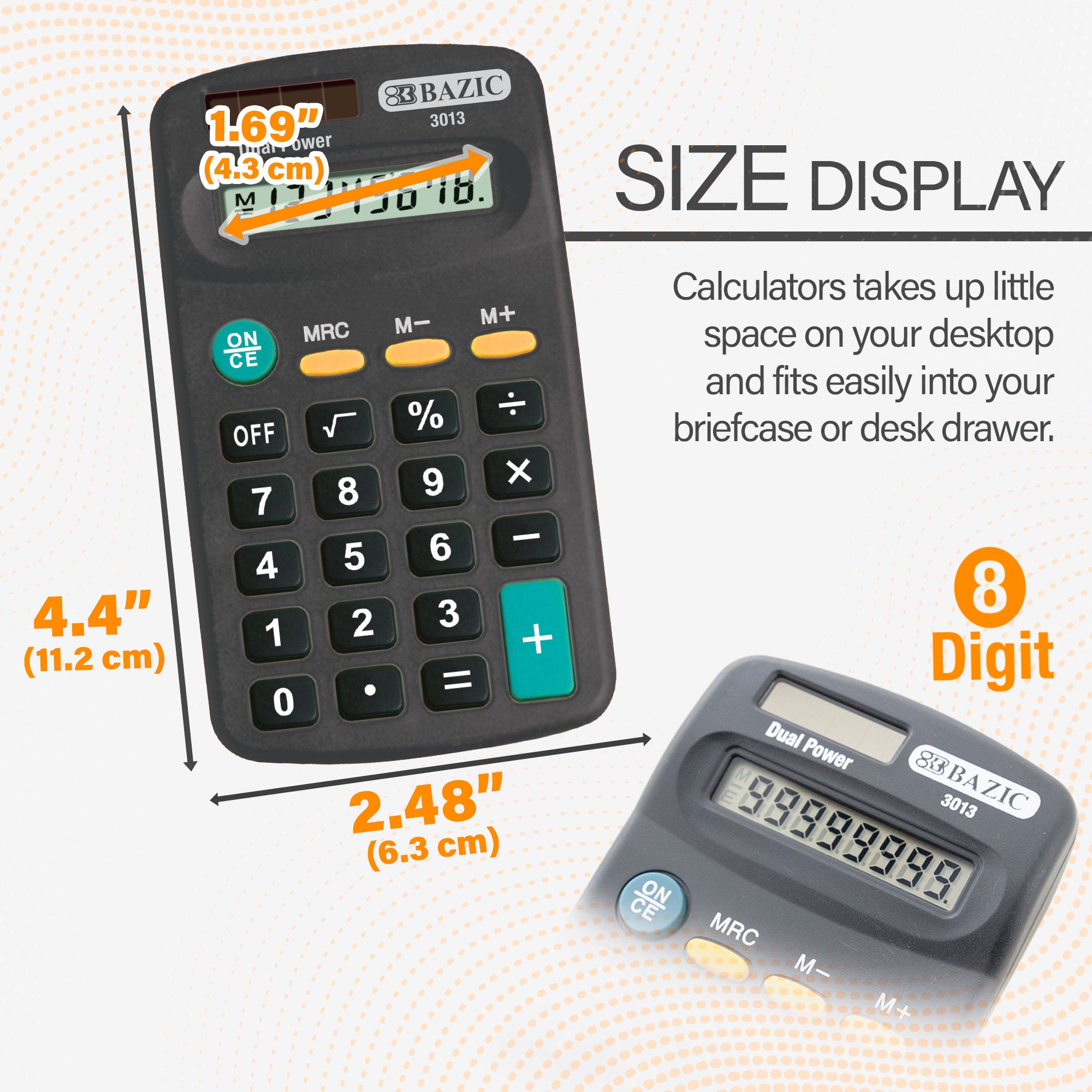 8-Digit Dual Power Pocket Size Calculator - BLACK