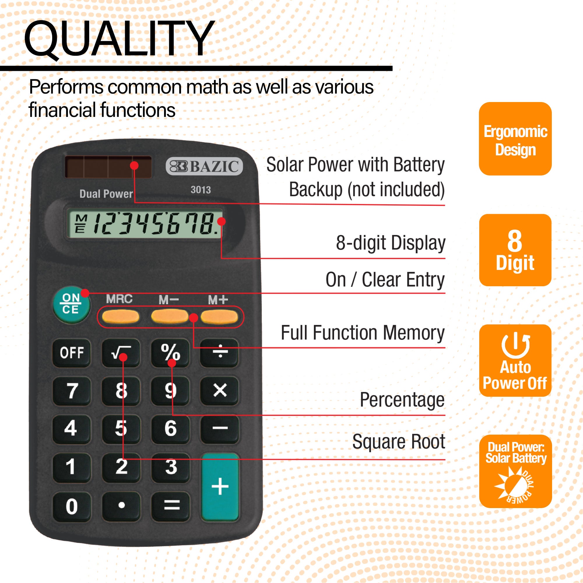 8-Digit Dual Power Pocket Size Calculator - BLACK