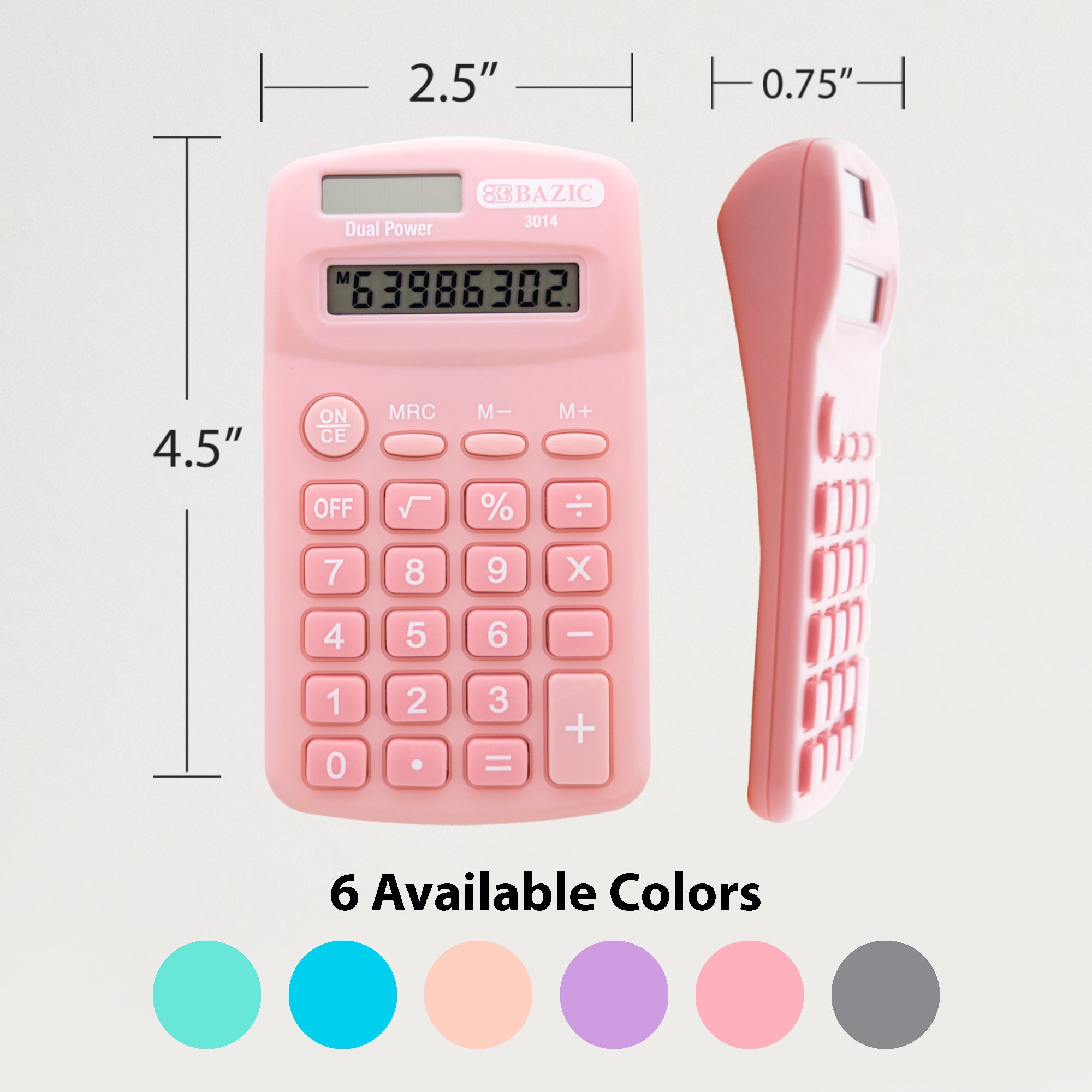 8-Digit Dual Power Pocket Size Calculator - Pastel Color