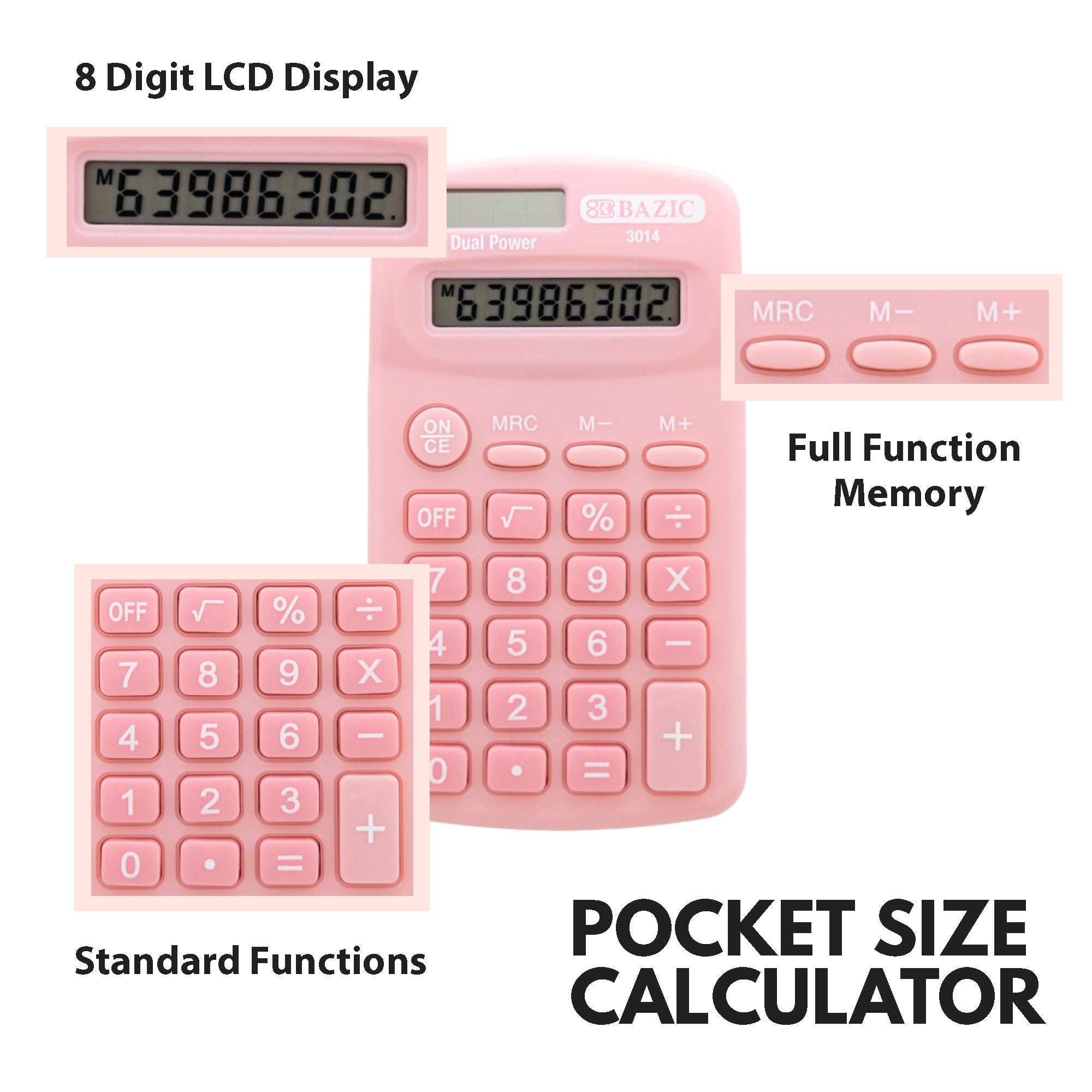 8-Digit Dual Power Pocket Size Calculator - Pastel Color