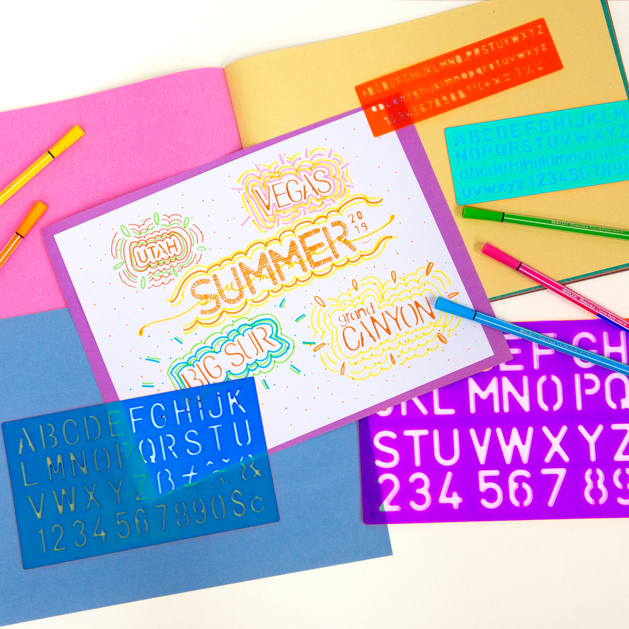 8, 10, 20, 30 mm Size Lettering Stencil Sets (4/Pack)