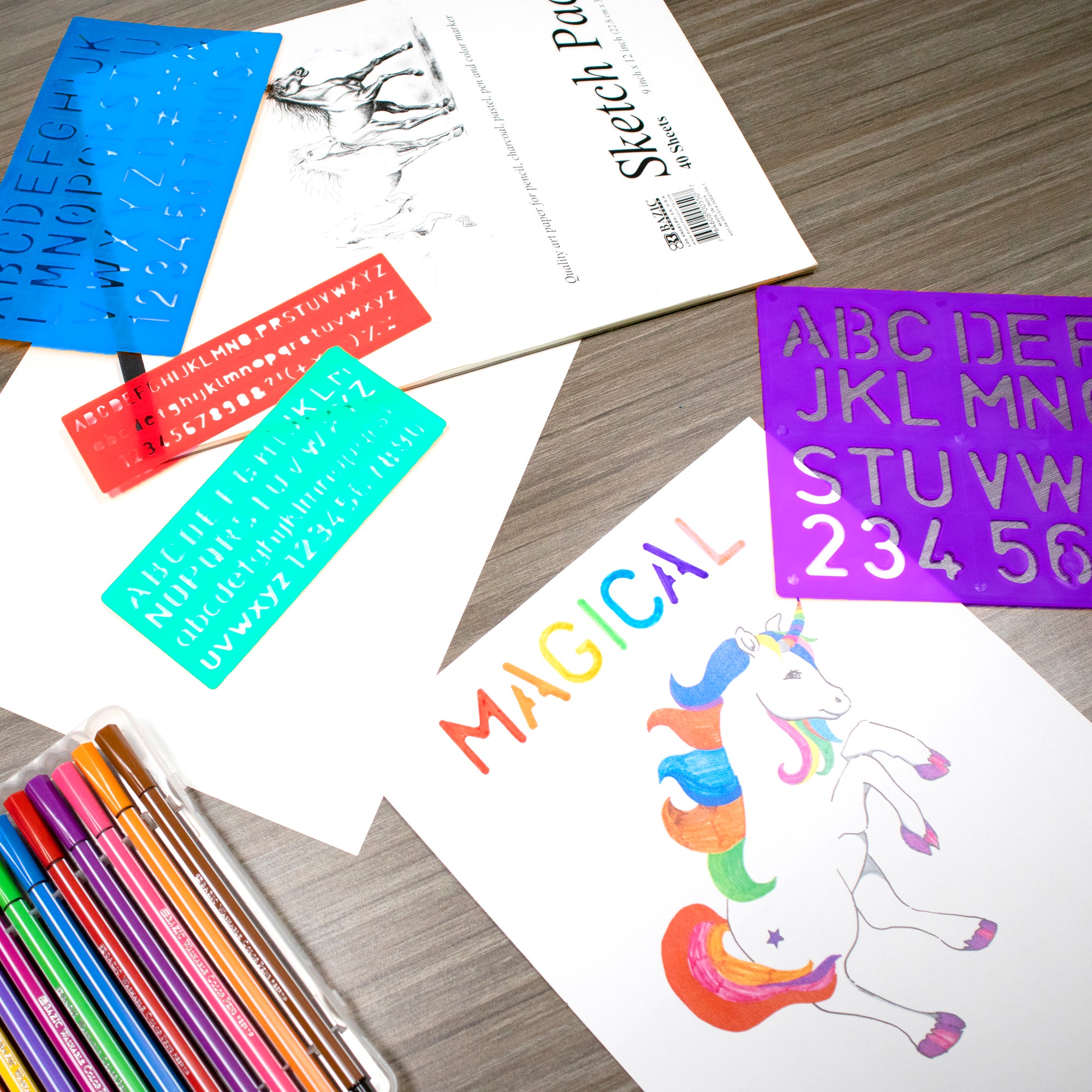 8, 10, 20, 30 mm Size Lettering Stencil Sets (4/Pack)