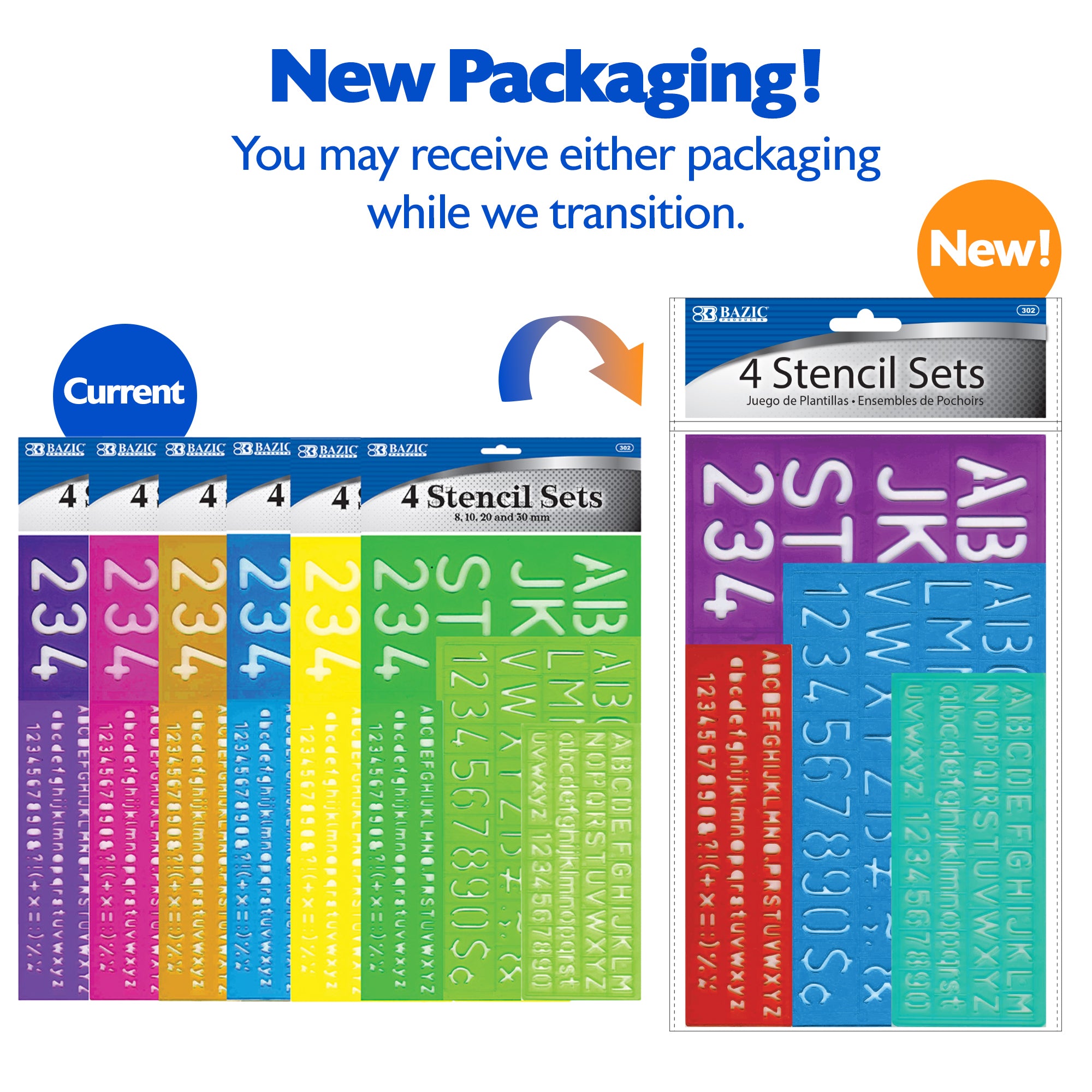 8, 10, 20, 30 mm Size Lettering Stencil Sets (4/Pack)