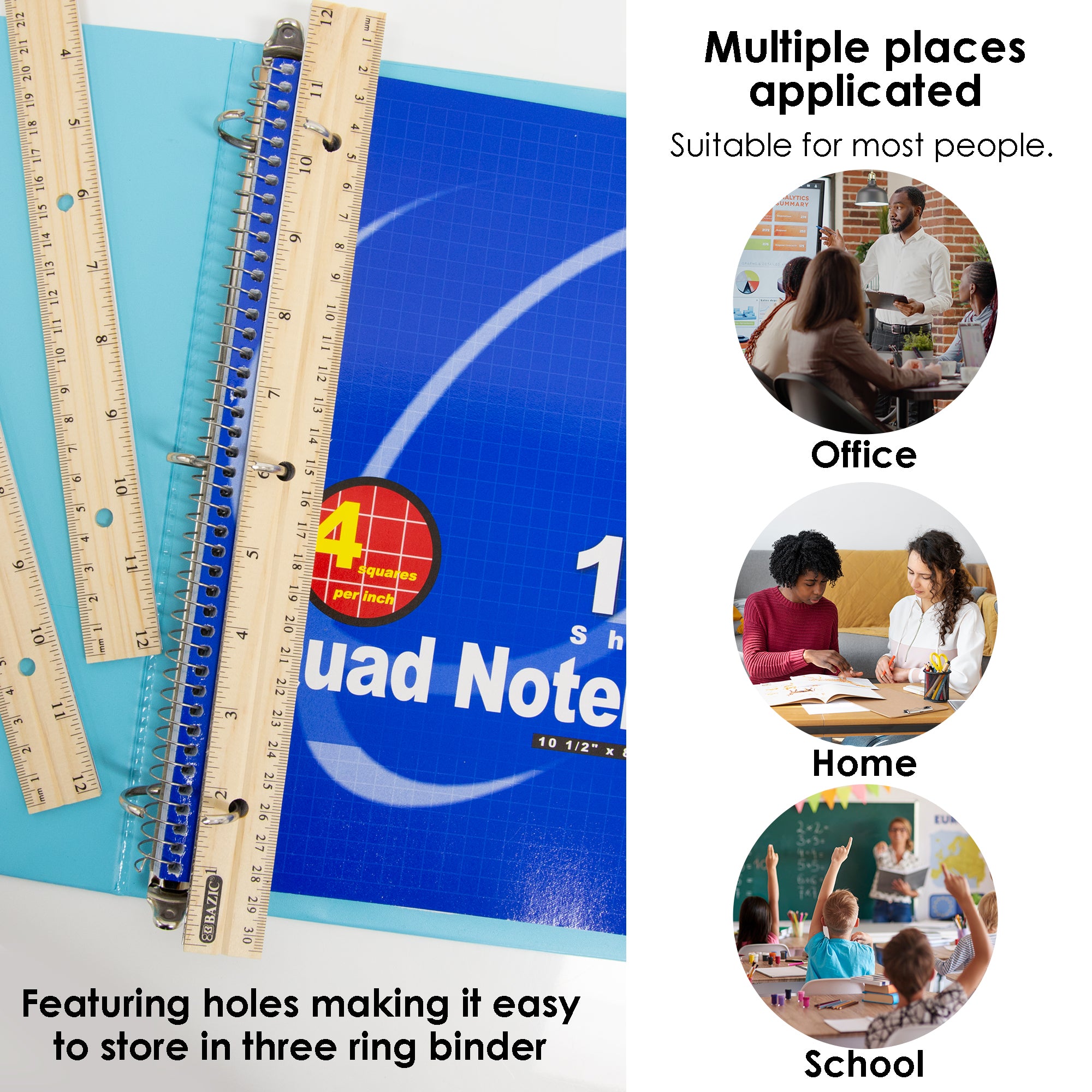 12" (30cm) Wooden Ruler (3/Pack)