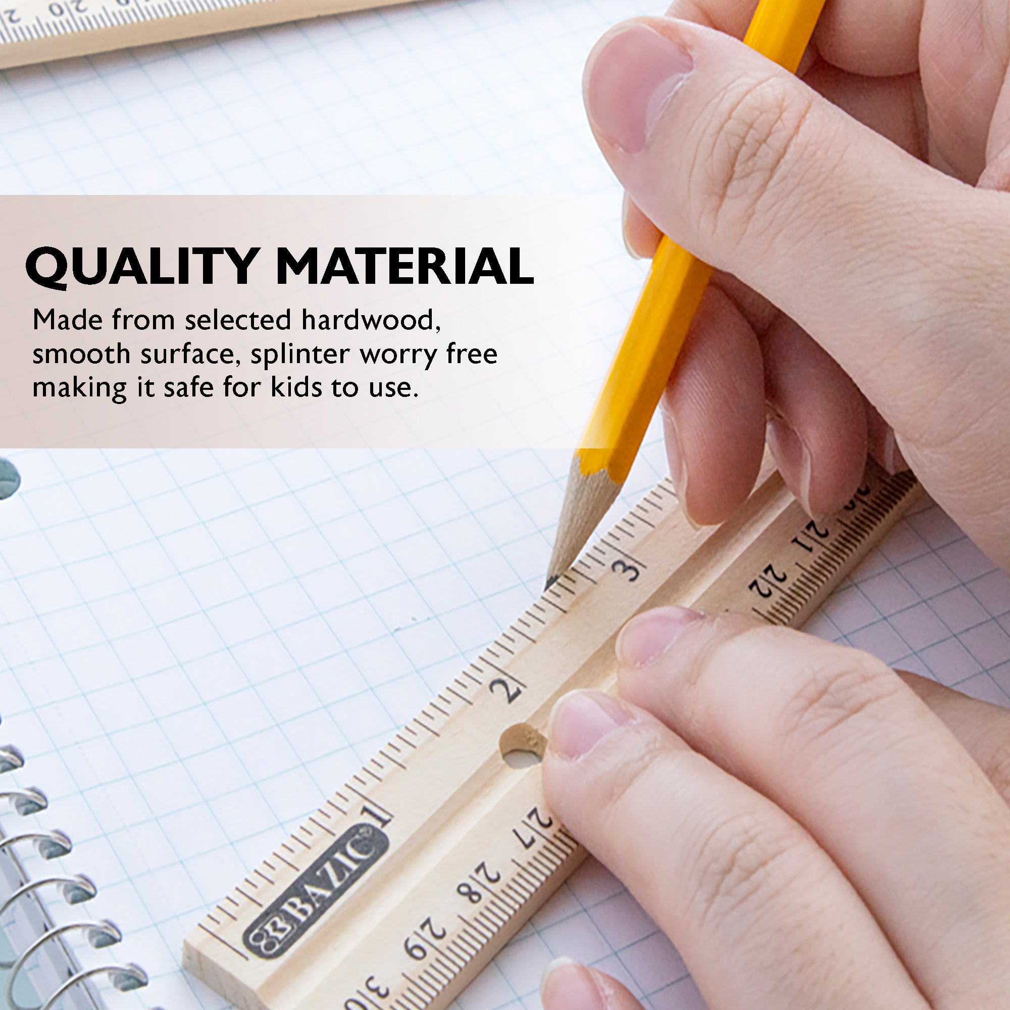 12" (30cm) Wooden Ruler (3/Pack)