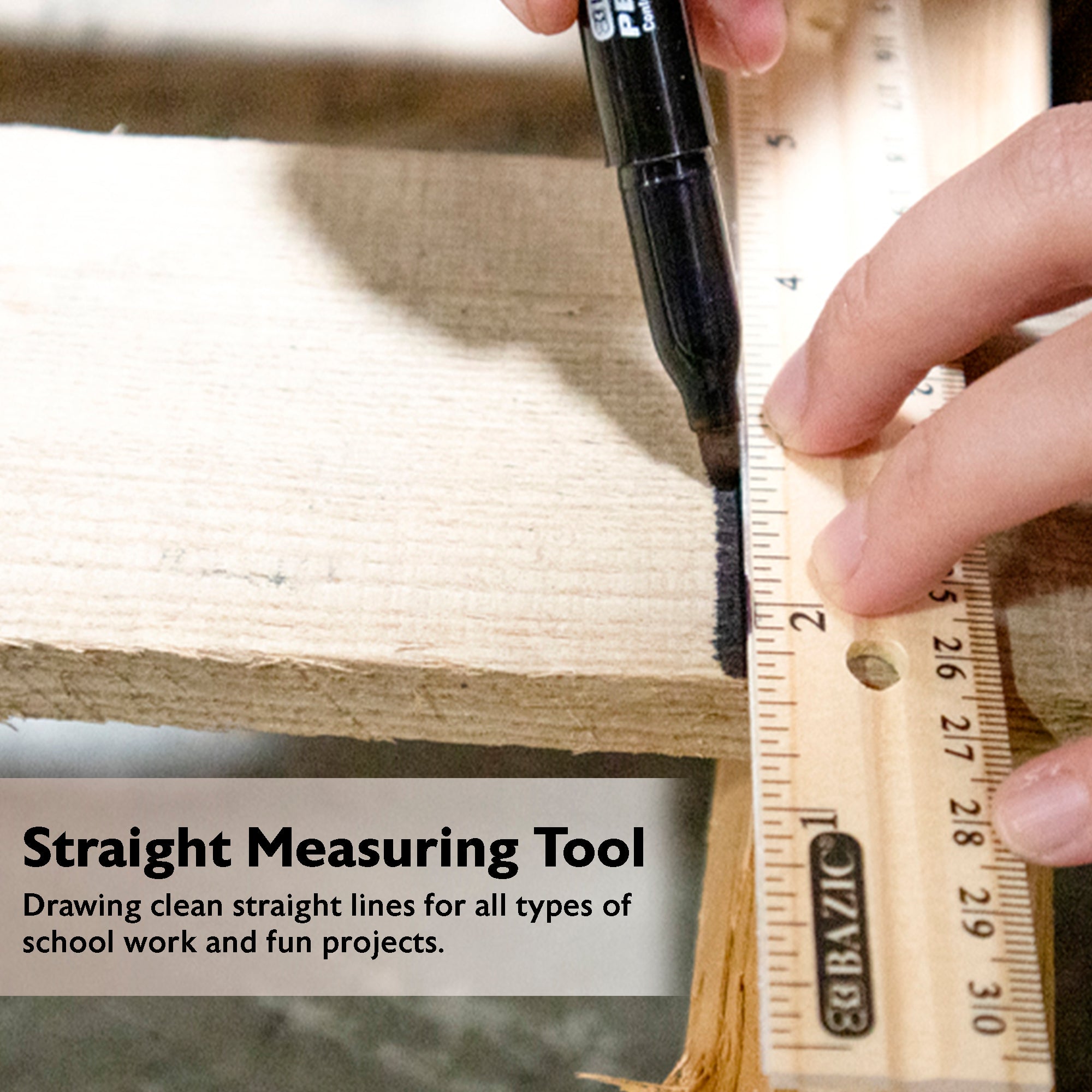 12" (30cm) Wooden Ruler (3/Pack)