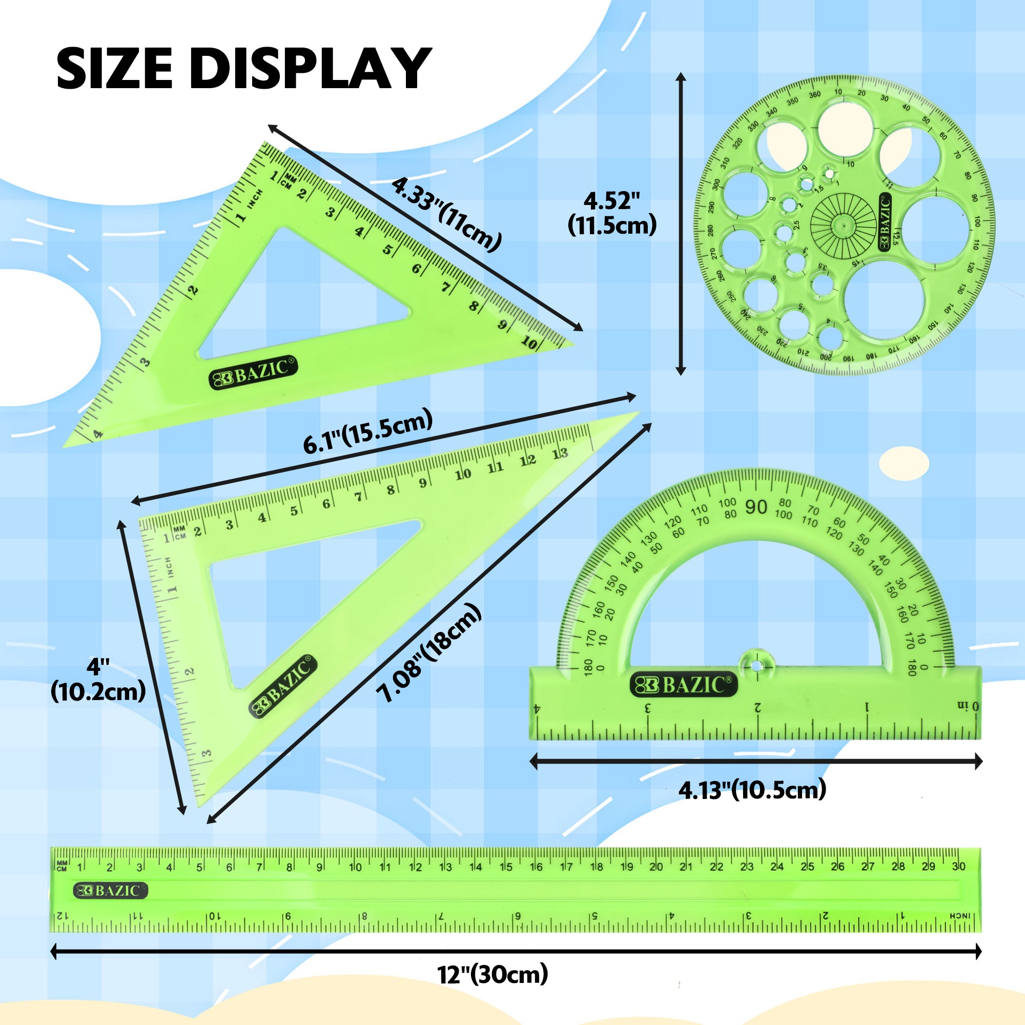 5-Piece Geometry Ruler Combination Sets