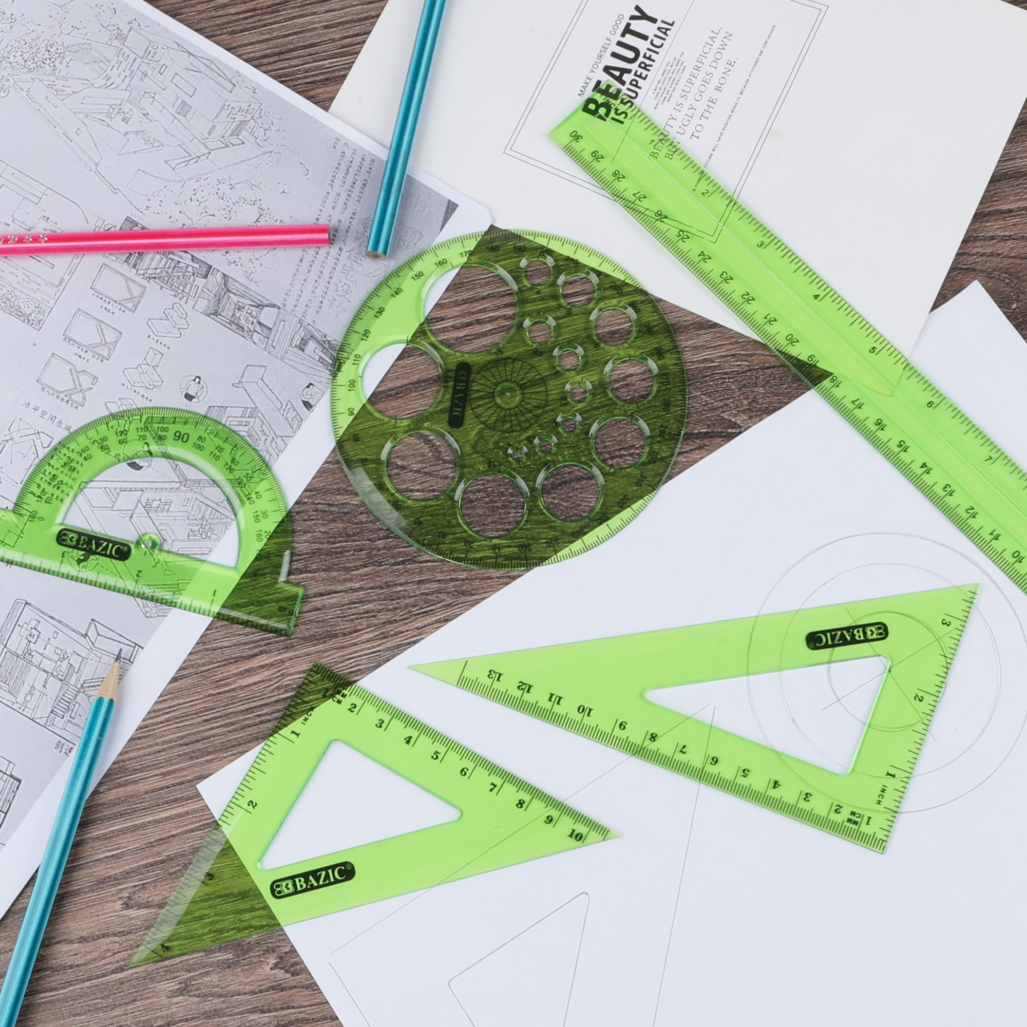 5-Piece Geometry Ruler Combination Sets