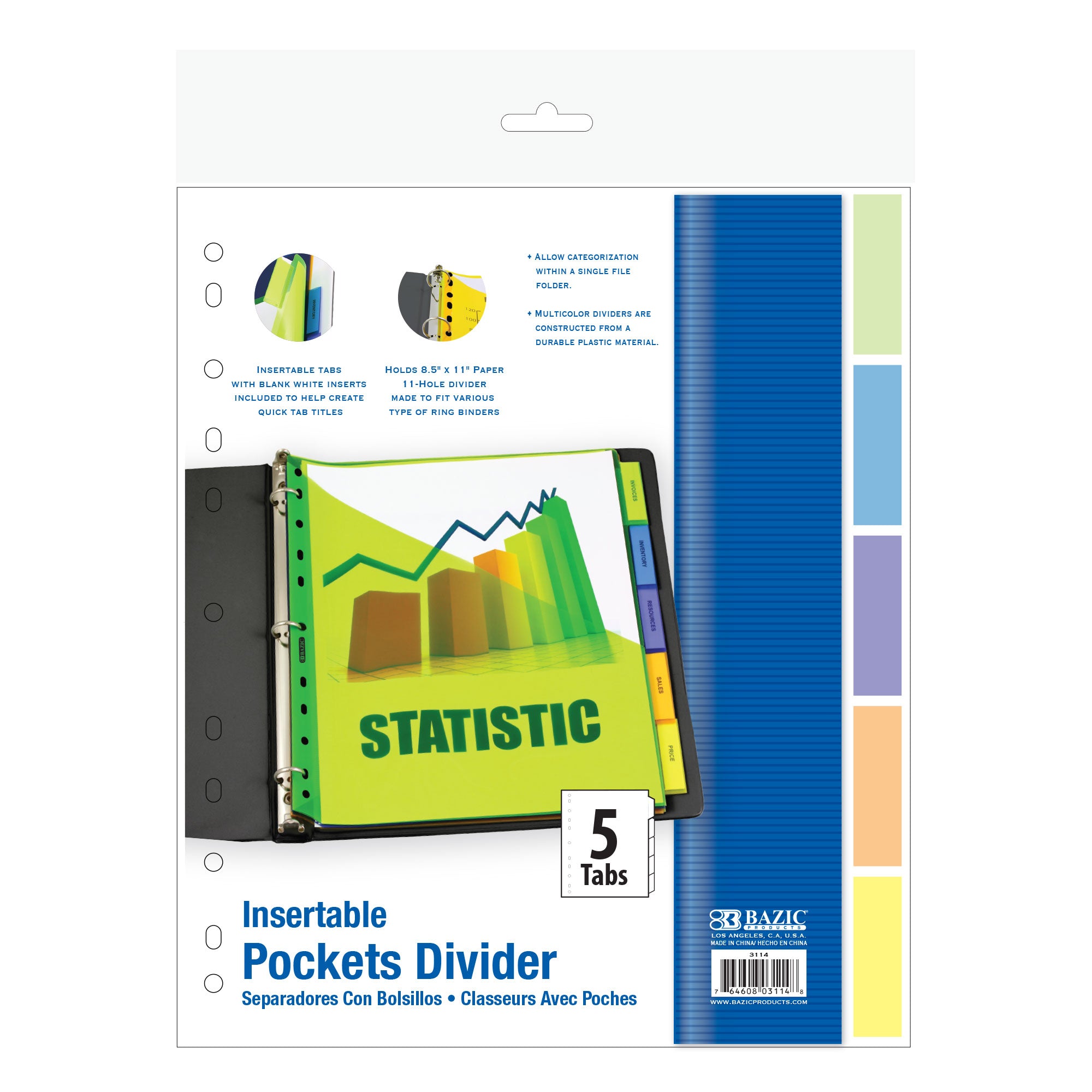 Pockets Dividers w/ 5-Insertable Color Tabs