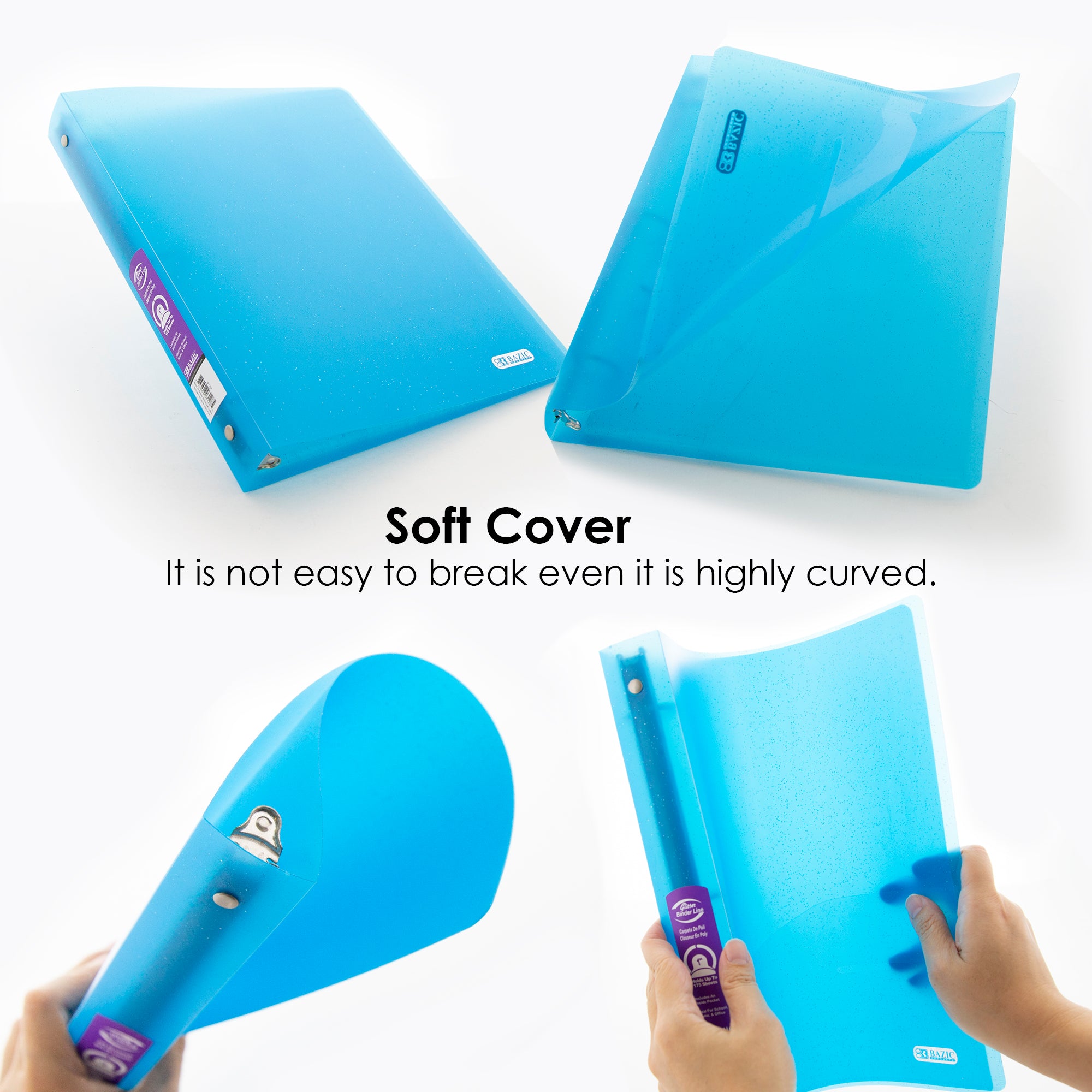 1" Glitter Poly 3-Ring Binder w/ Pocket
