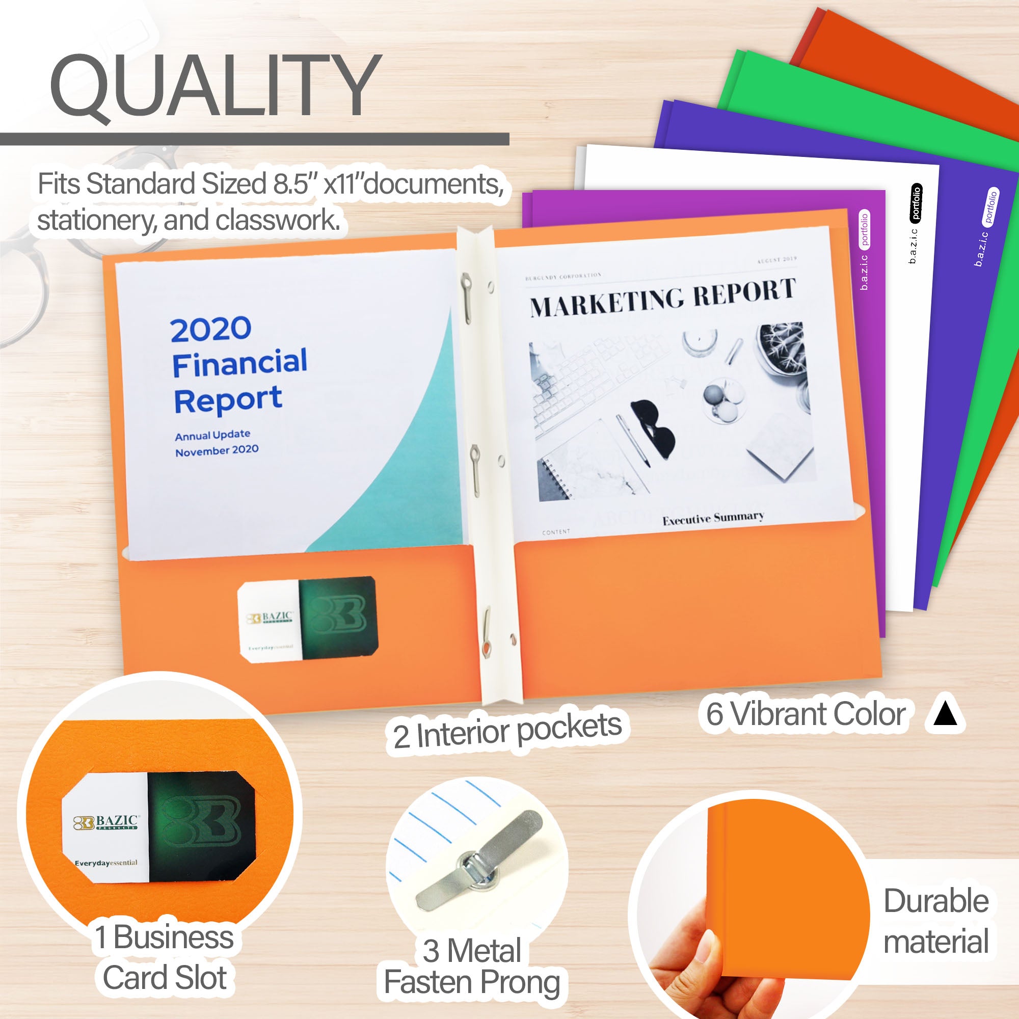 Glossy Laminated 2-Pocket Portfolios w/ 3-Prong Fastener