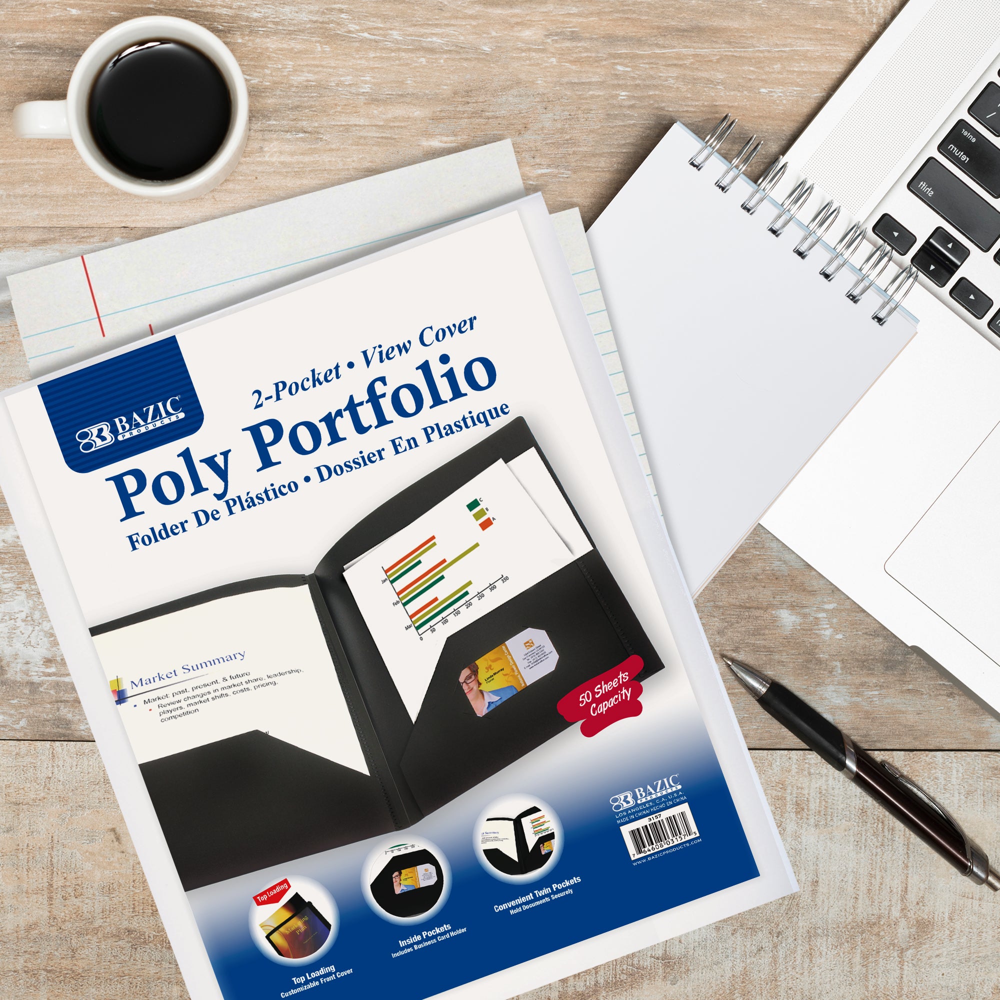 2-Pocket Poly Portfolio w/ View Cover