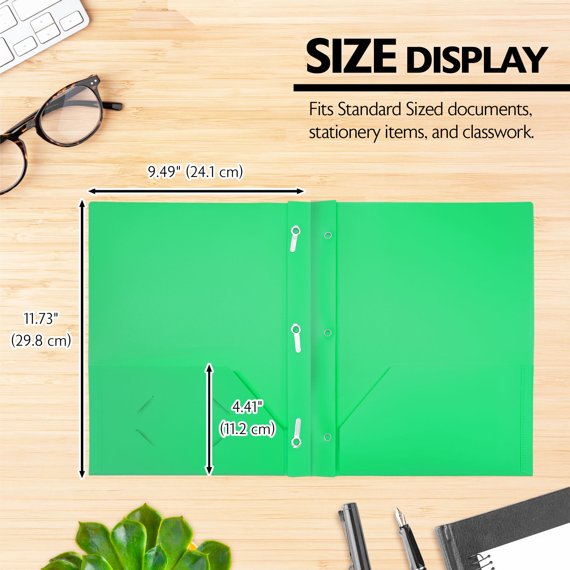 Solid Color 2-Pocket Poly Portfolio w/ 3 Prongs