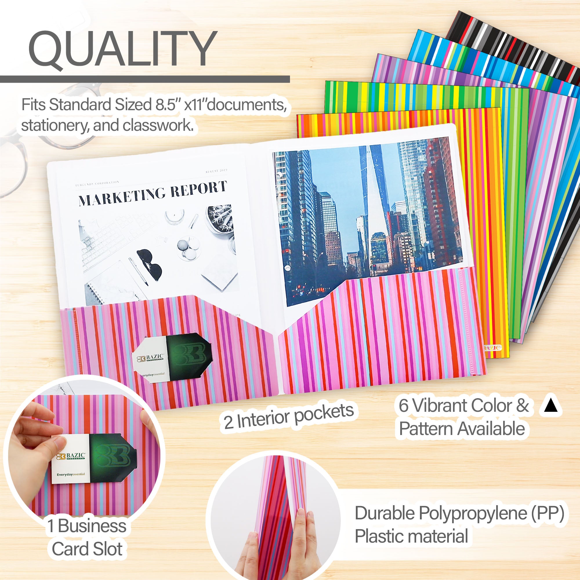 Stripes 2-Pocket Poly Portfolio