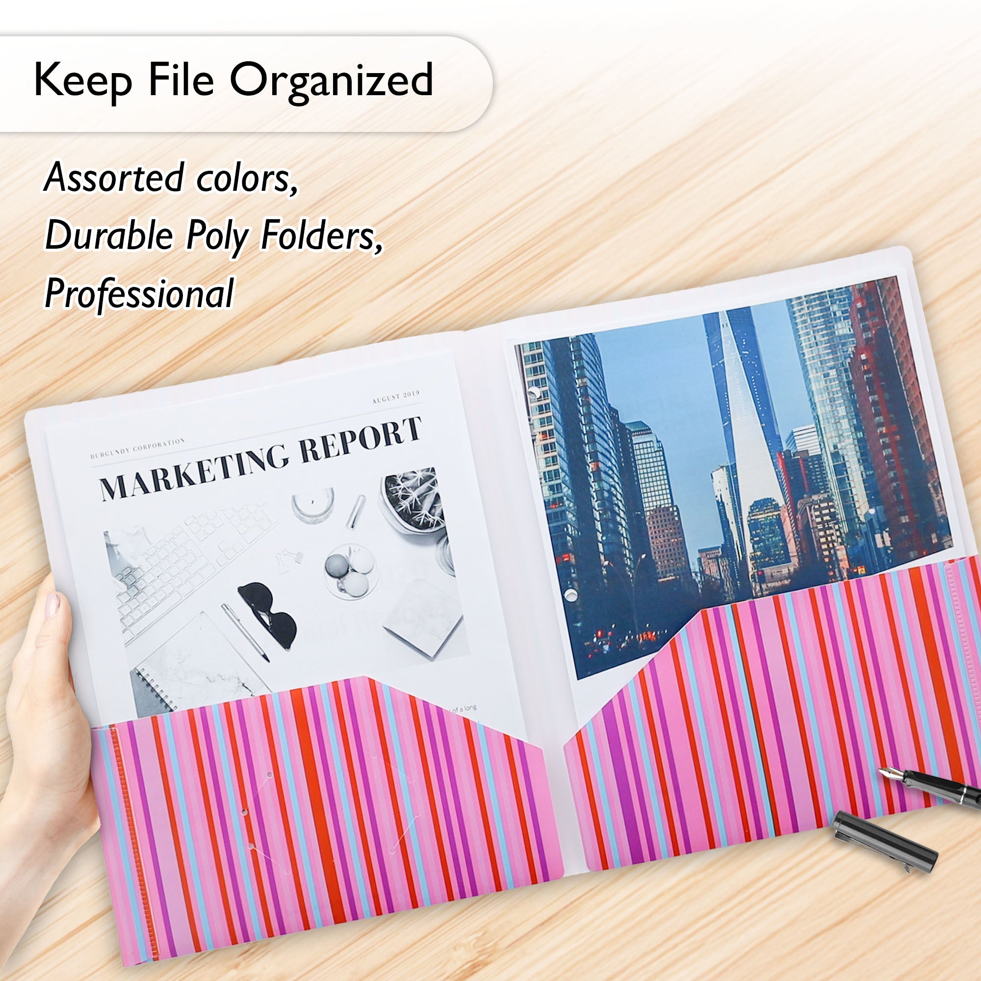 Stripes 2-Pocket Poly Portfolio
