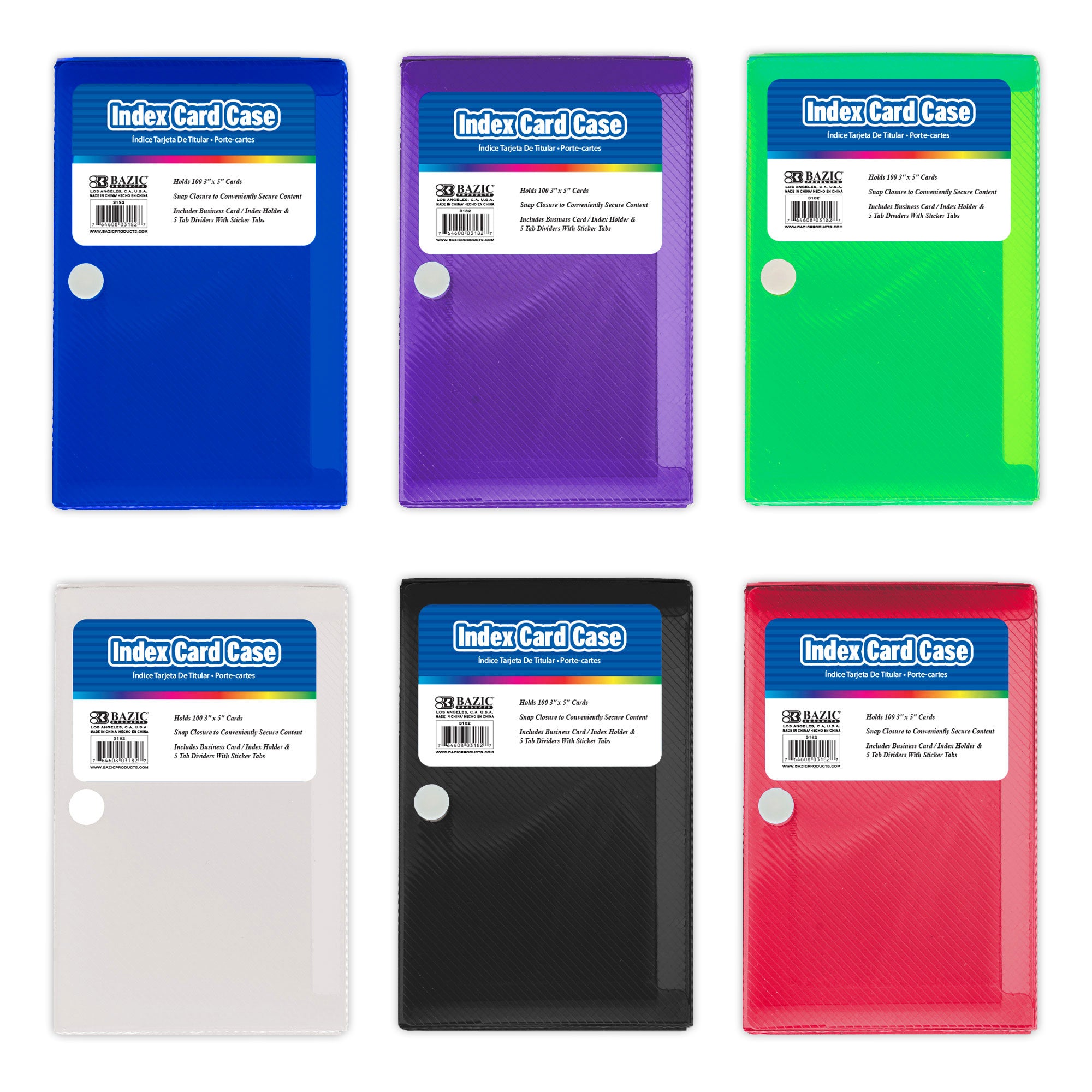 3x5 index card plastic sleeves Bazic Products 3182 3" X 5" Index Card Case w/ 5-Tab Divider