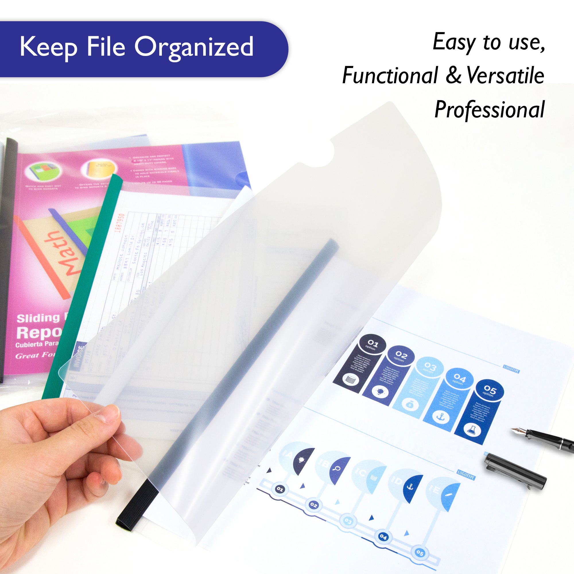 Clear Front Report Covers w/ Sliding Bar (3/Pack)