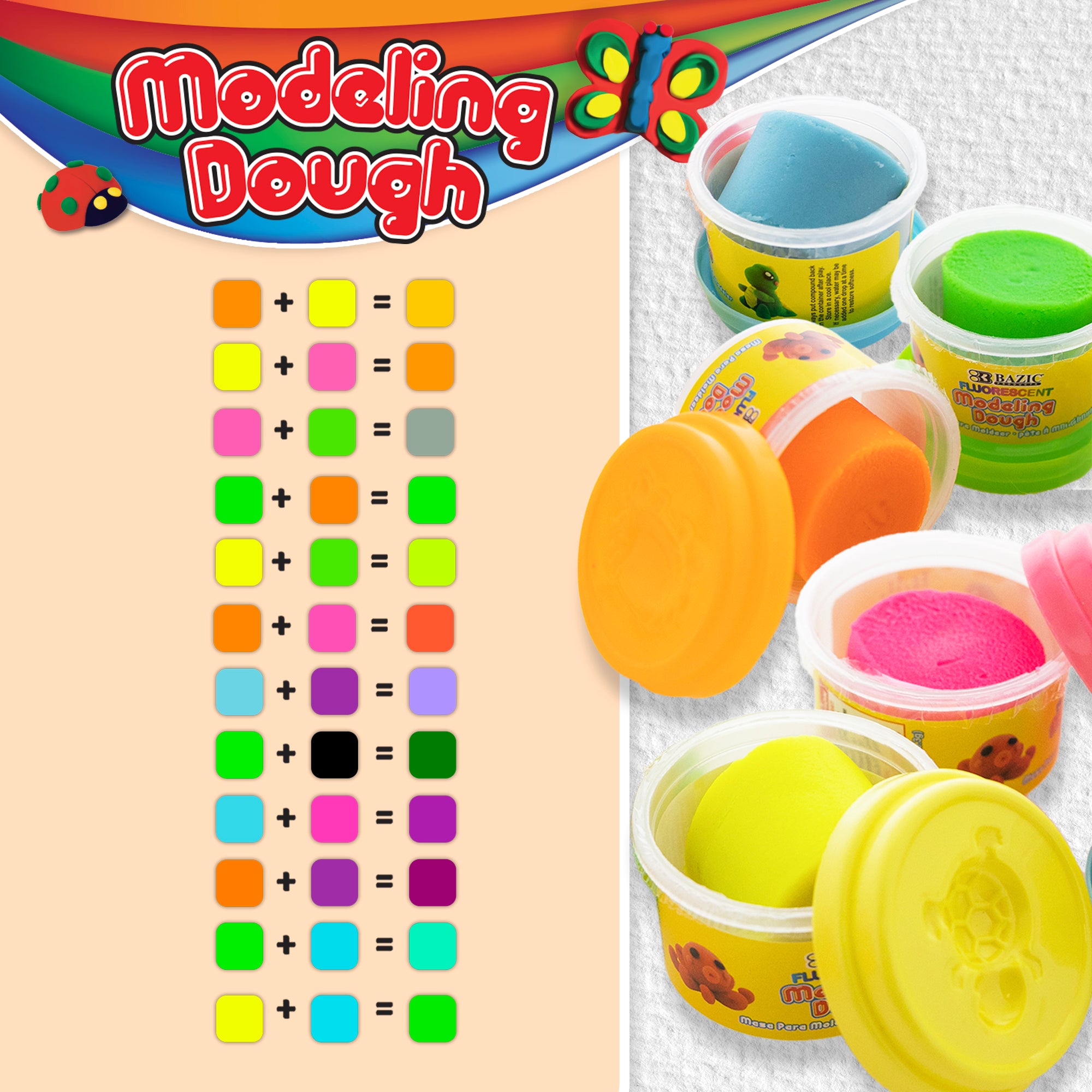 1 oz Fluorescent Color Modeling Dough (5/Pack)