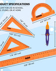 4-Piece Geometry Ruler Combination Sets w/ Center Wheel Compass