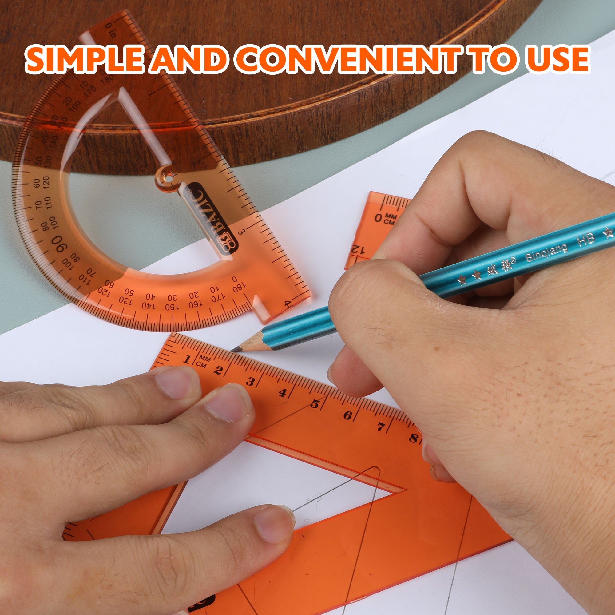 4-Piece Geometry Ruler Combination Sets w/ Center Wheel Compass