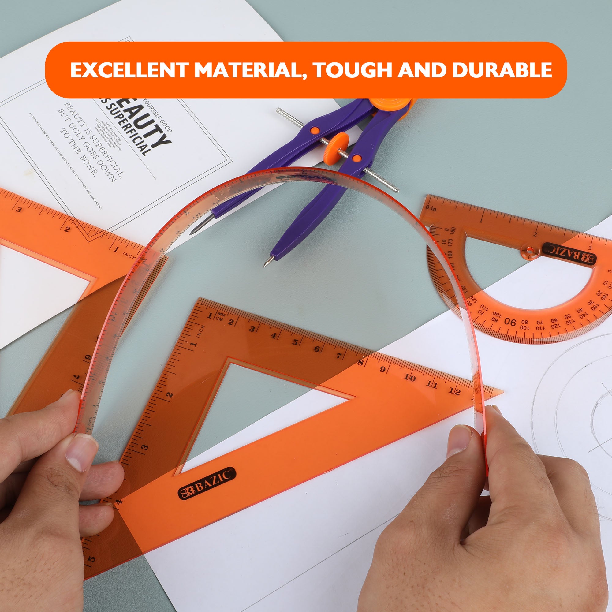 4-Piece Geometry Ruler Combination Sets w/ Center Wheel Compass