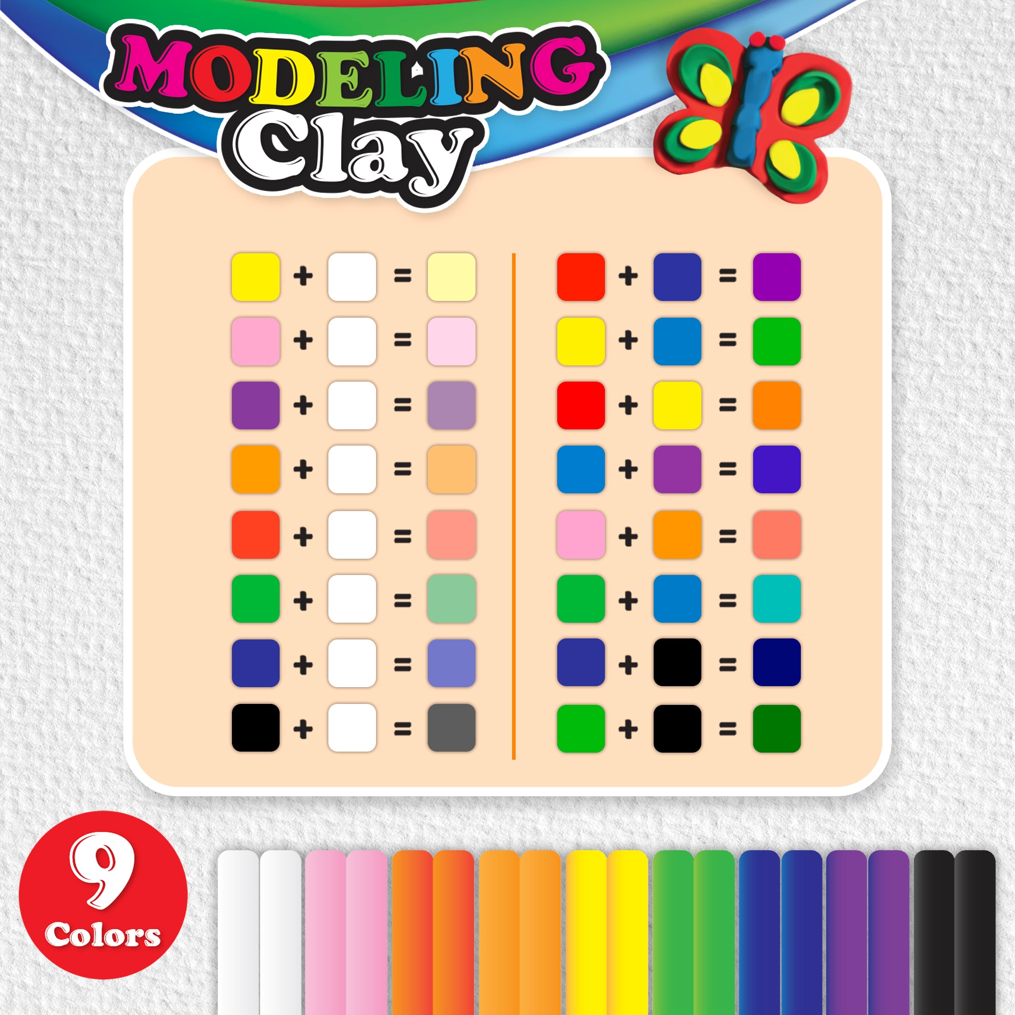 9.17 oz (260g) 9 Color Modeling Clay Sticks