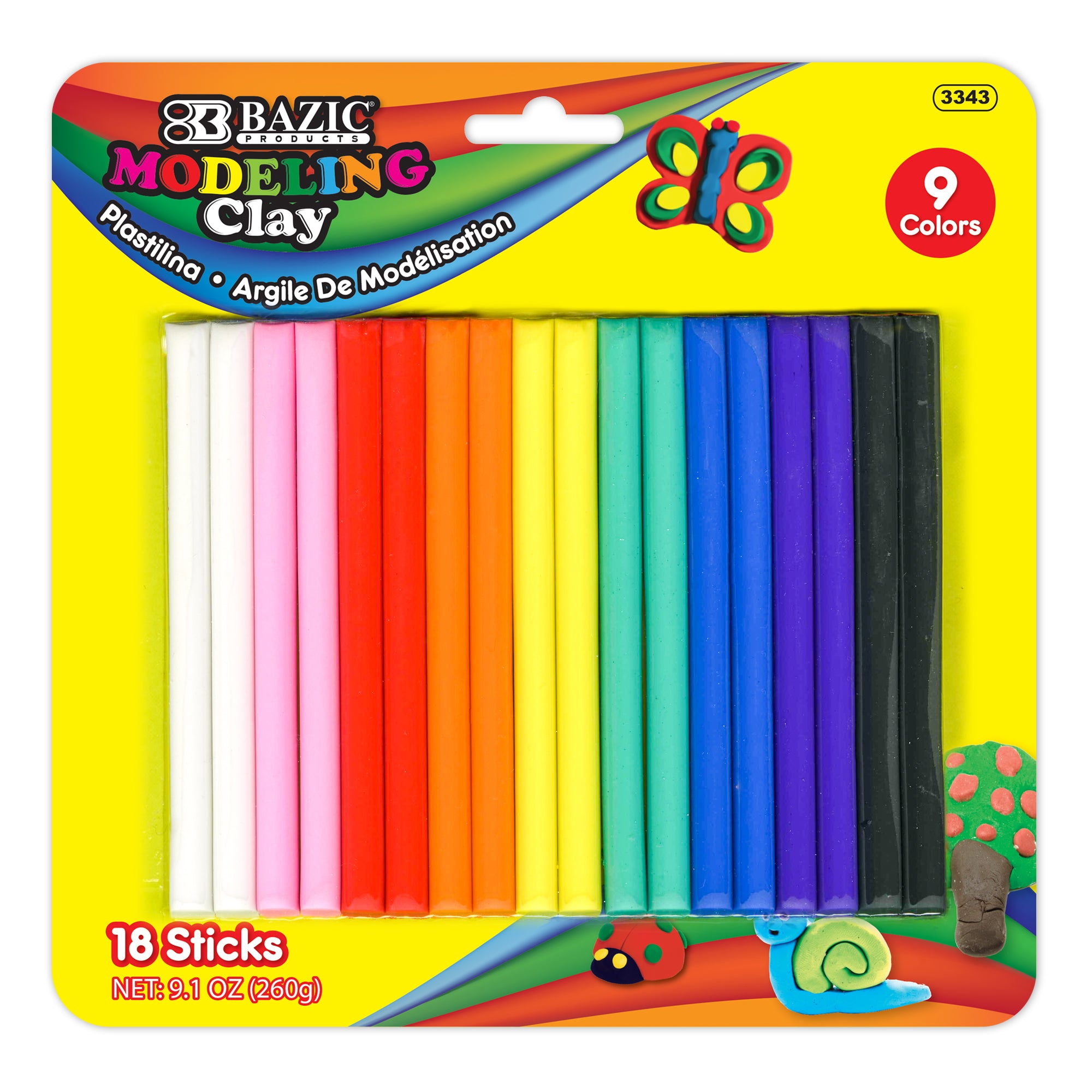Assorted Color Modeling Clay Sticks, 9 Colors, 9.17 oz – BAZIC Store