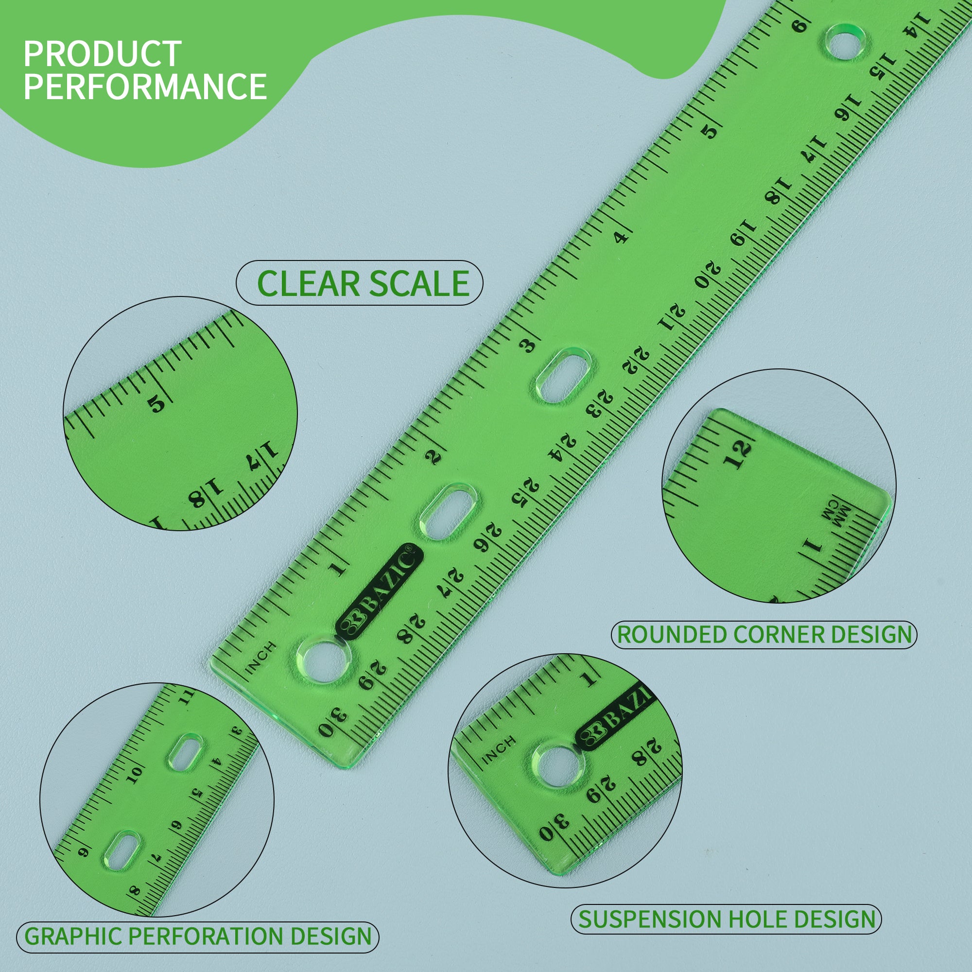12" (30cm) Jeweltones Color Ruler (4/Pack)