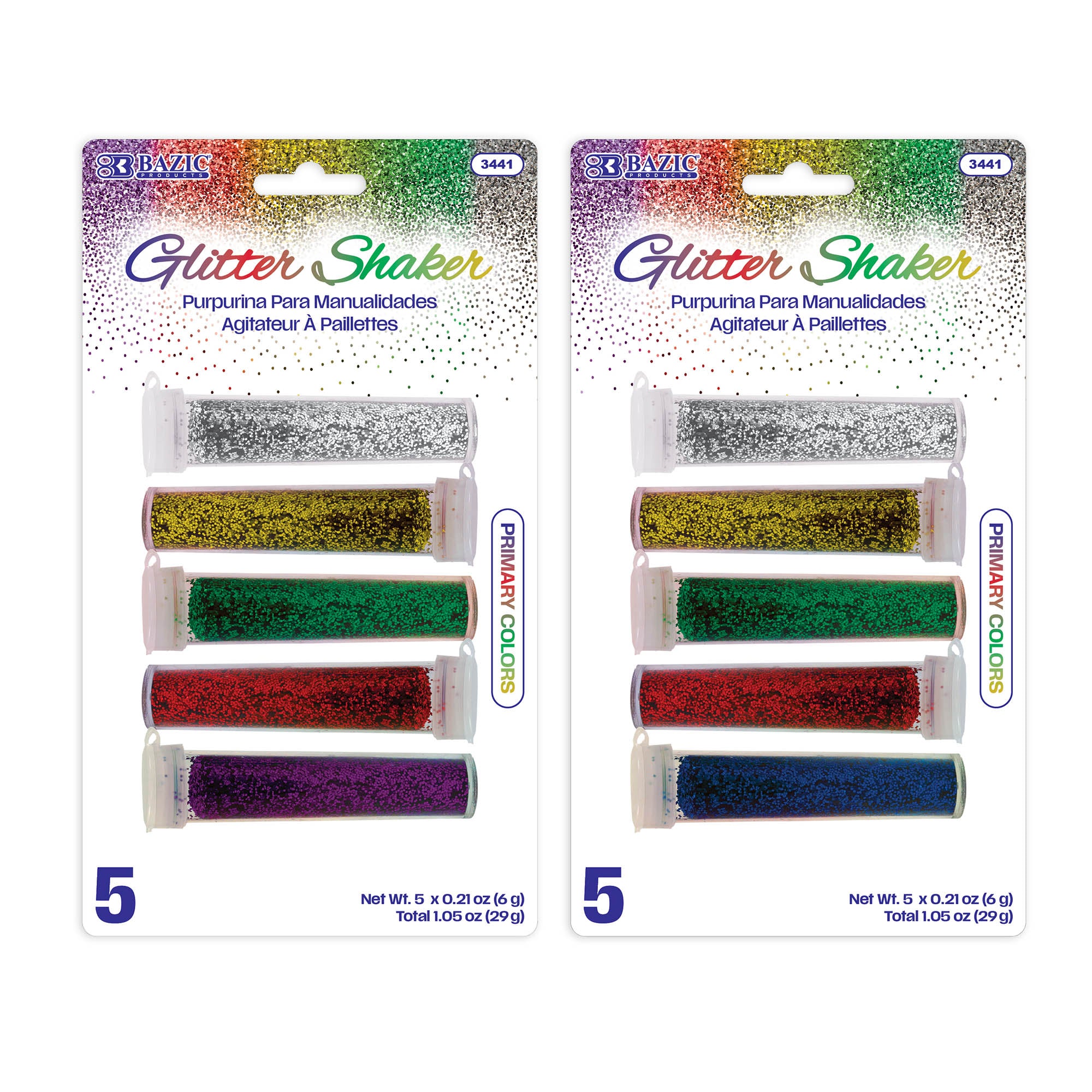 0.21 oz (6g) 5 Primary Color Glitter Shaker