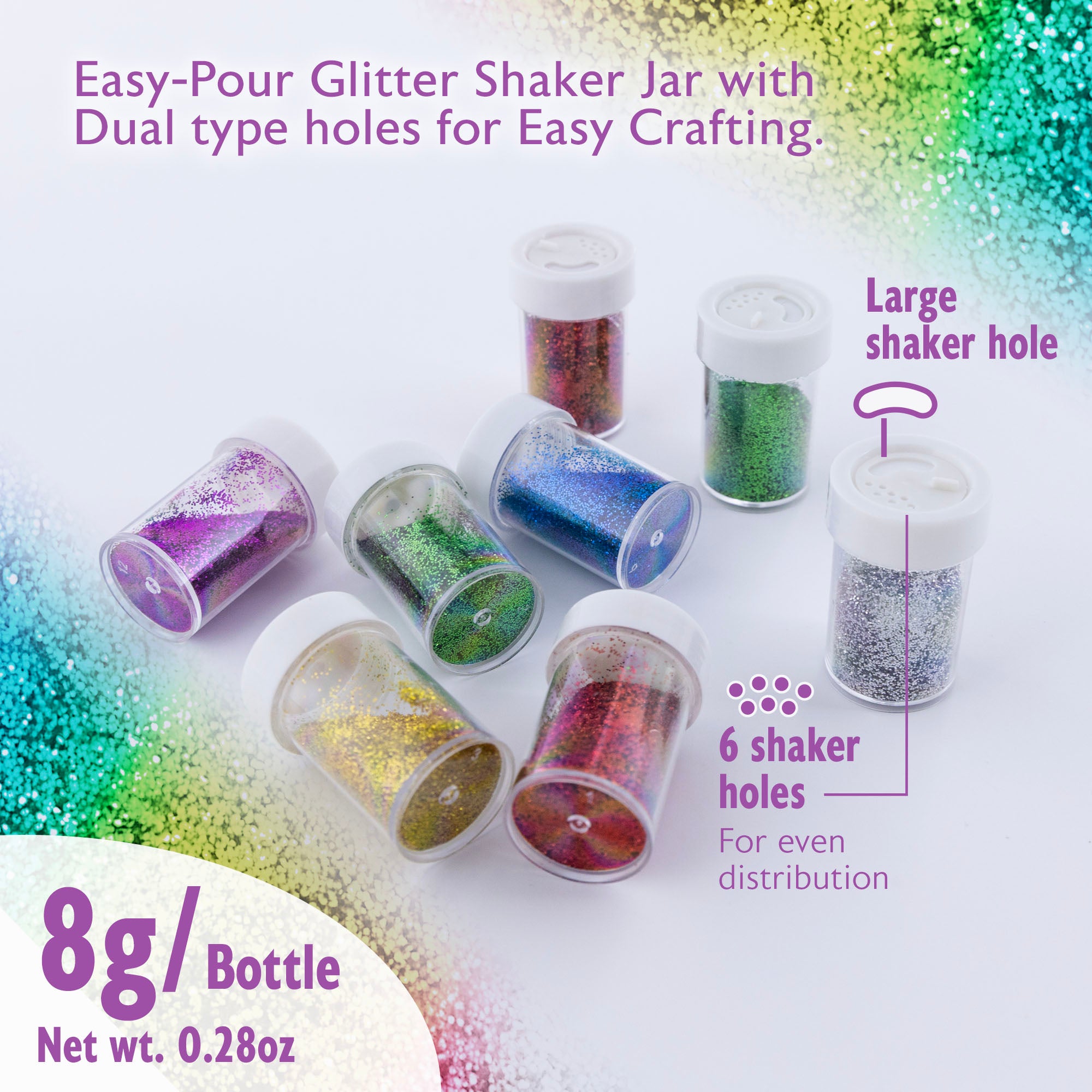 0.28 oz (8g) 4 Primary Color Glitter Shaker