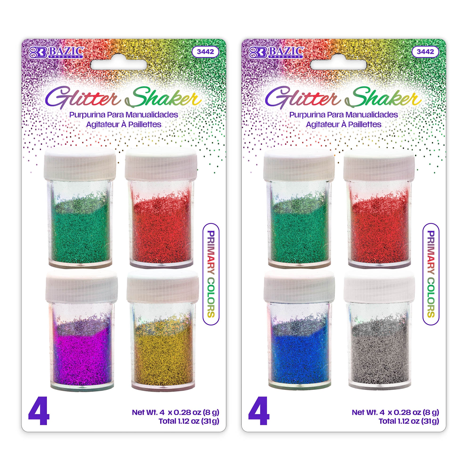 0.28 oz (8g) 4 Primary Color Glitter Shaker