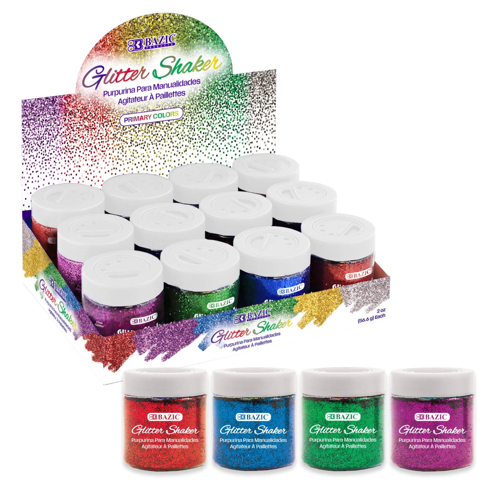 2 oz (56.6g) Primary Color Glitter Shaker